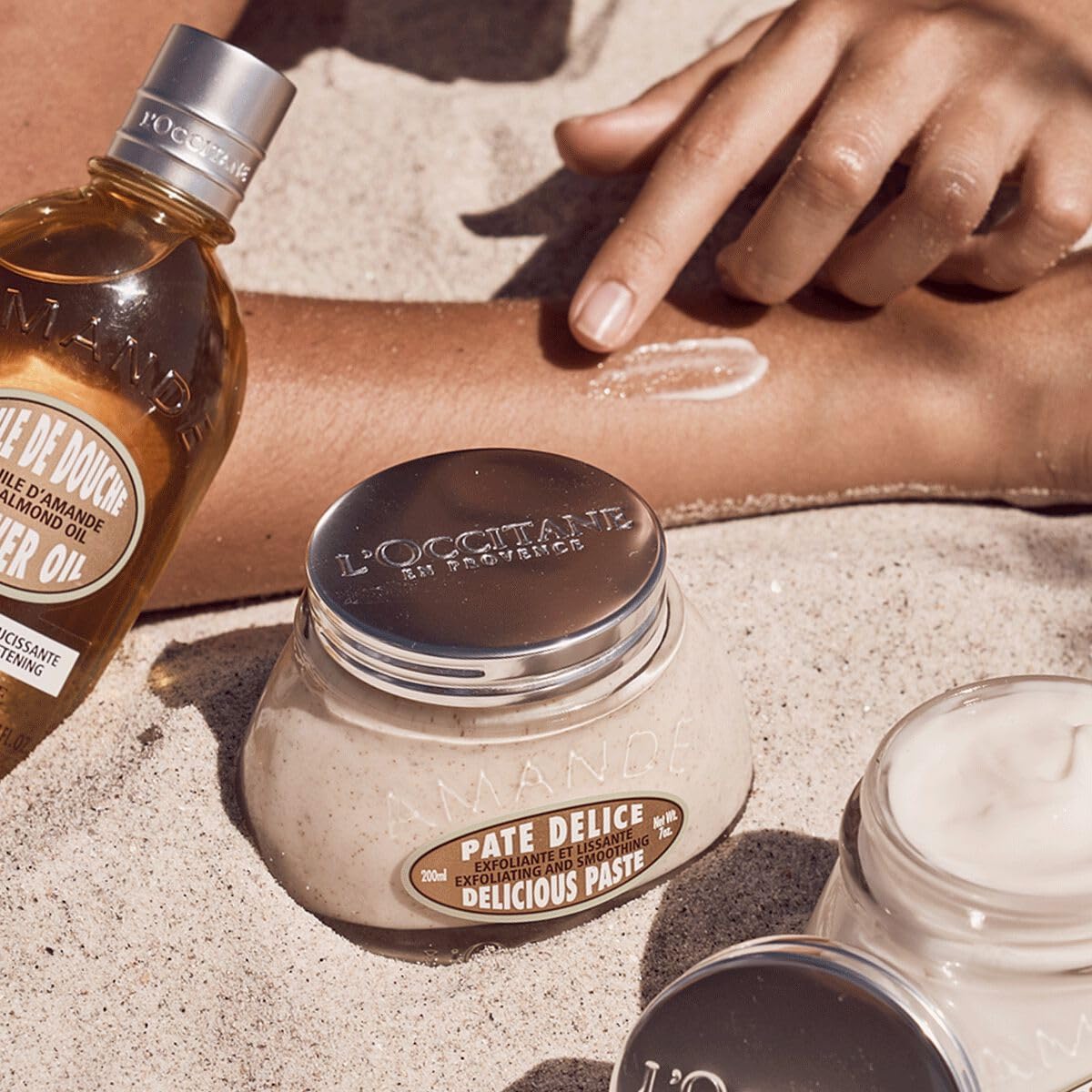Authentic L'Occitane luxury body scrub packaging back label.