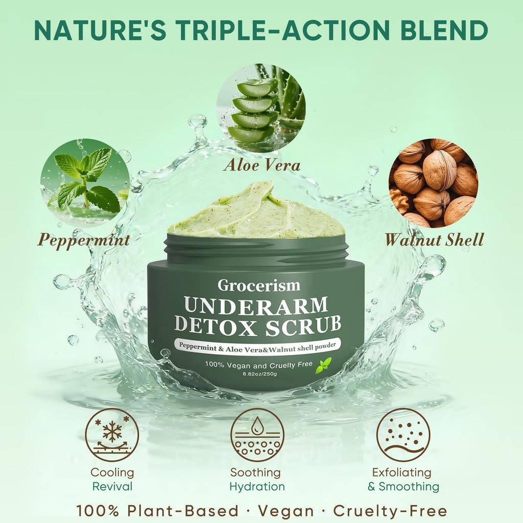 Close up of exfoliating scrub texture with walnut shell particles