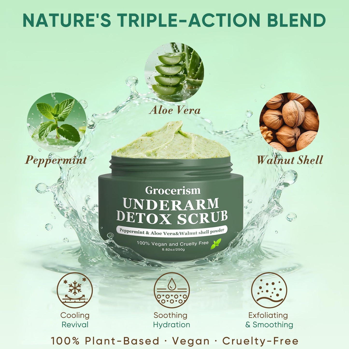 Texture shot of Grocerism vegan body scrub with cooling menthol