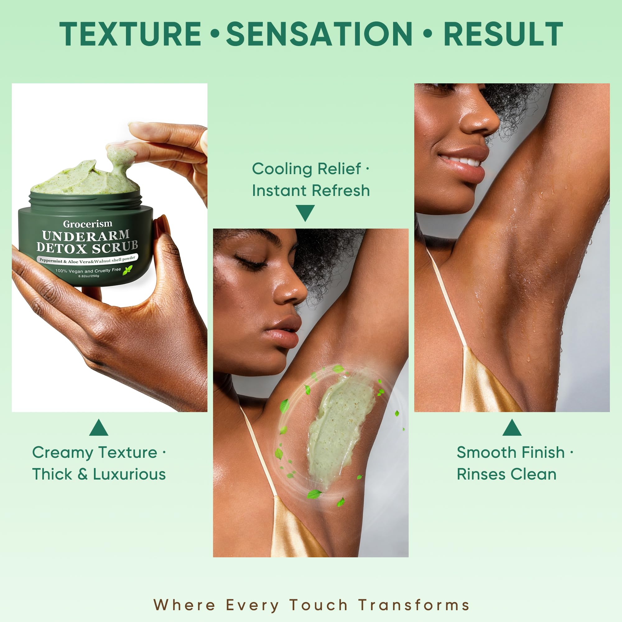 Back label of Grocerism armpit detox scrub showing directions and ingredients