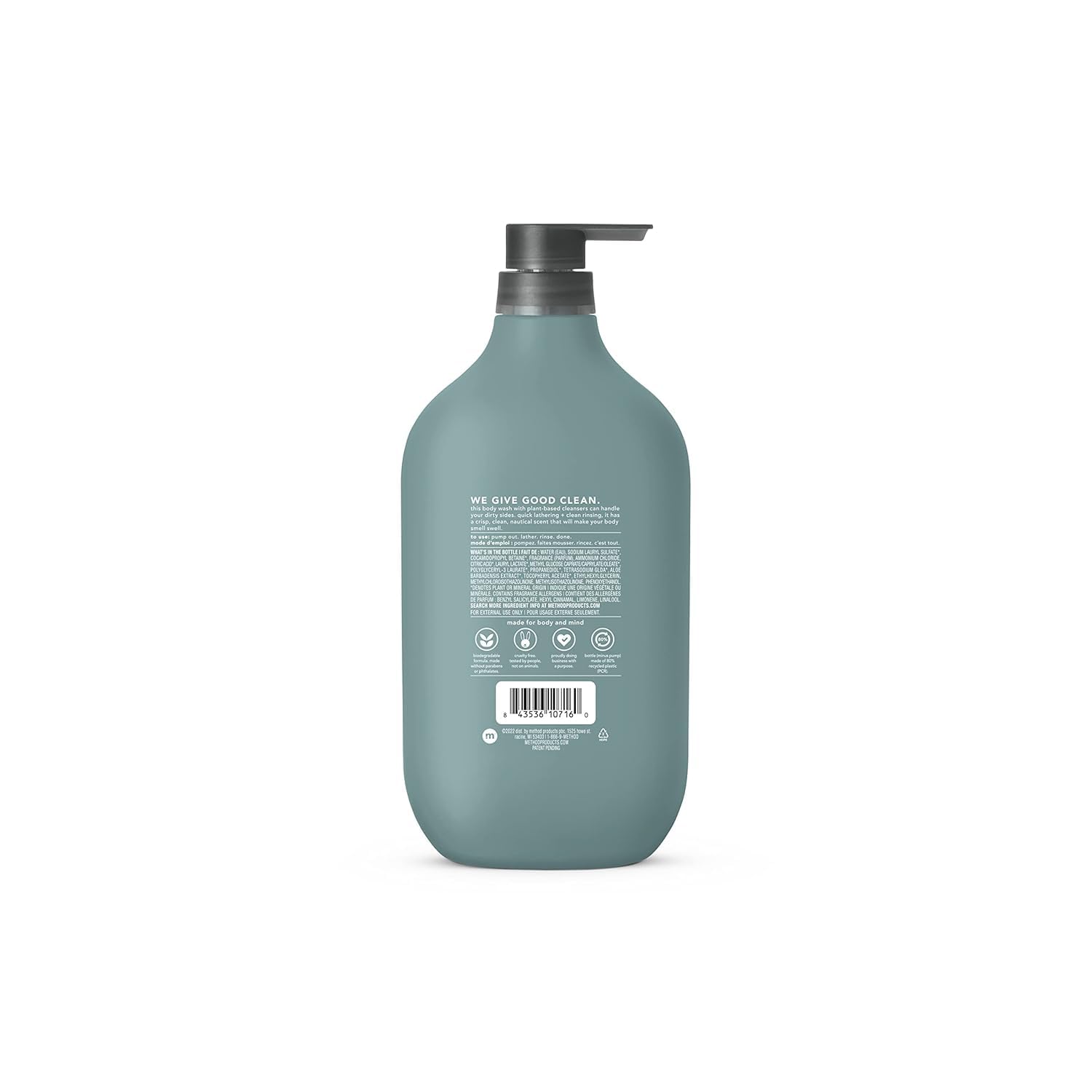 Method Men Sea and Surf body wash label details