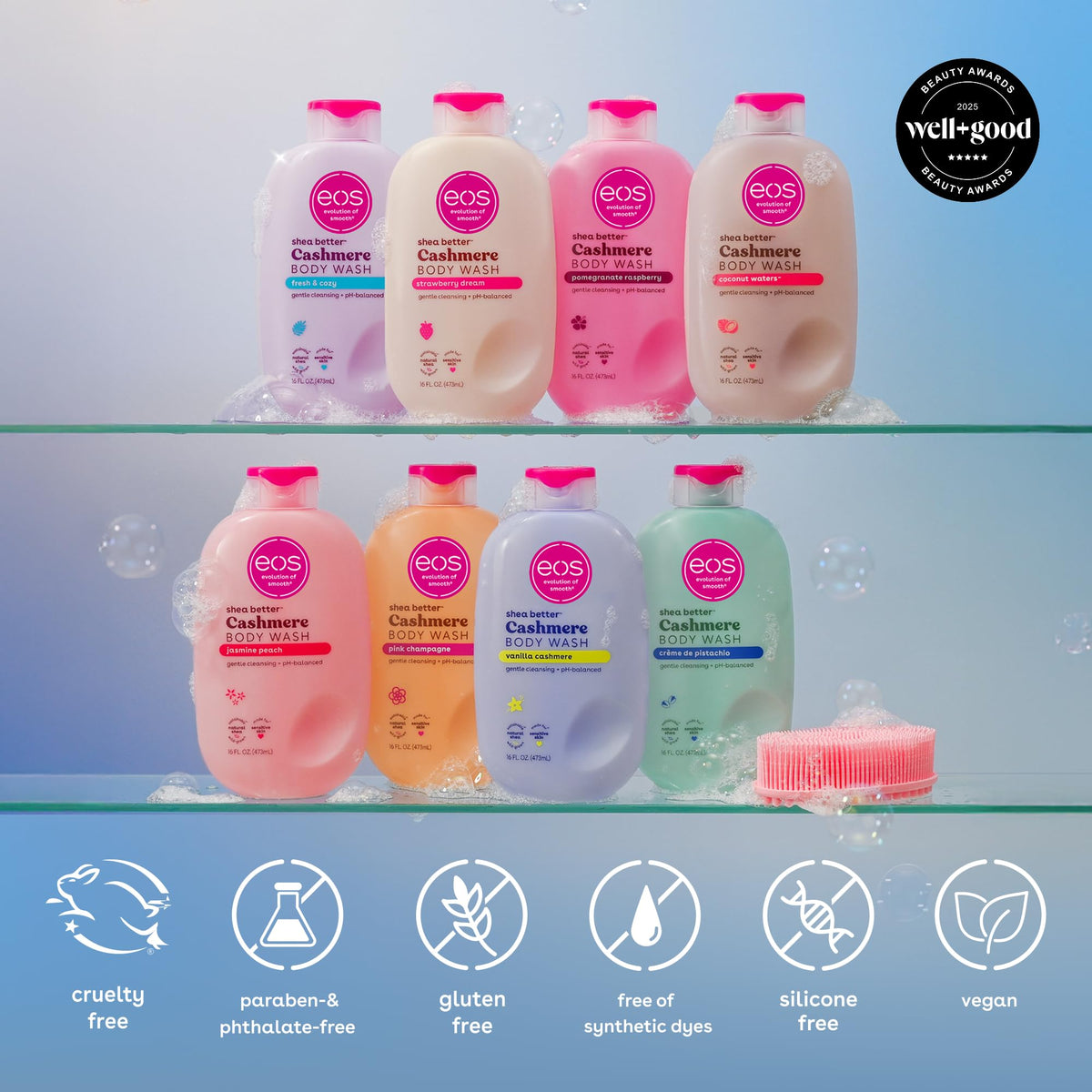 Eos vanilla cashmere body wash pump dispenser detail