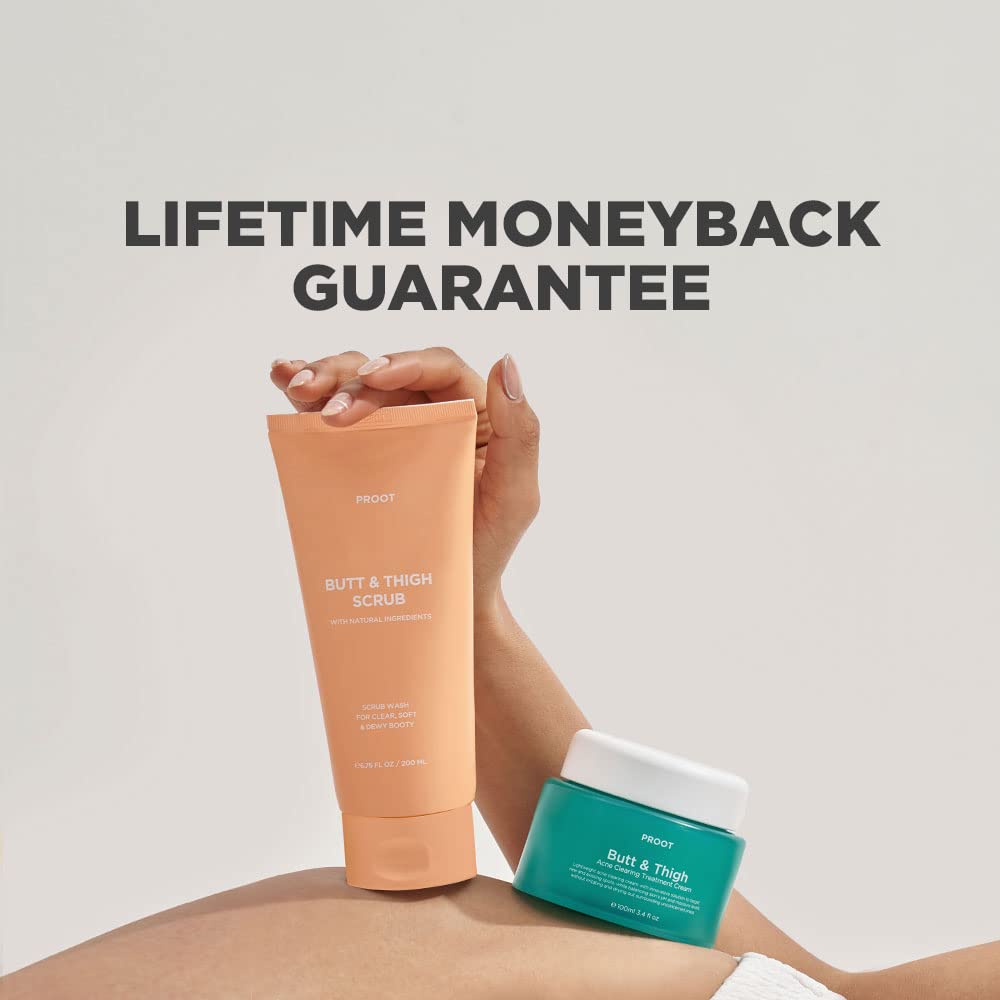 PROOT butt acne scrub being applied to wet skin for smooth texture
