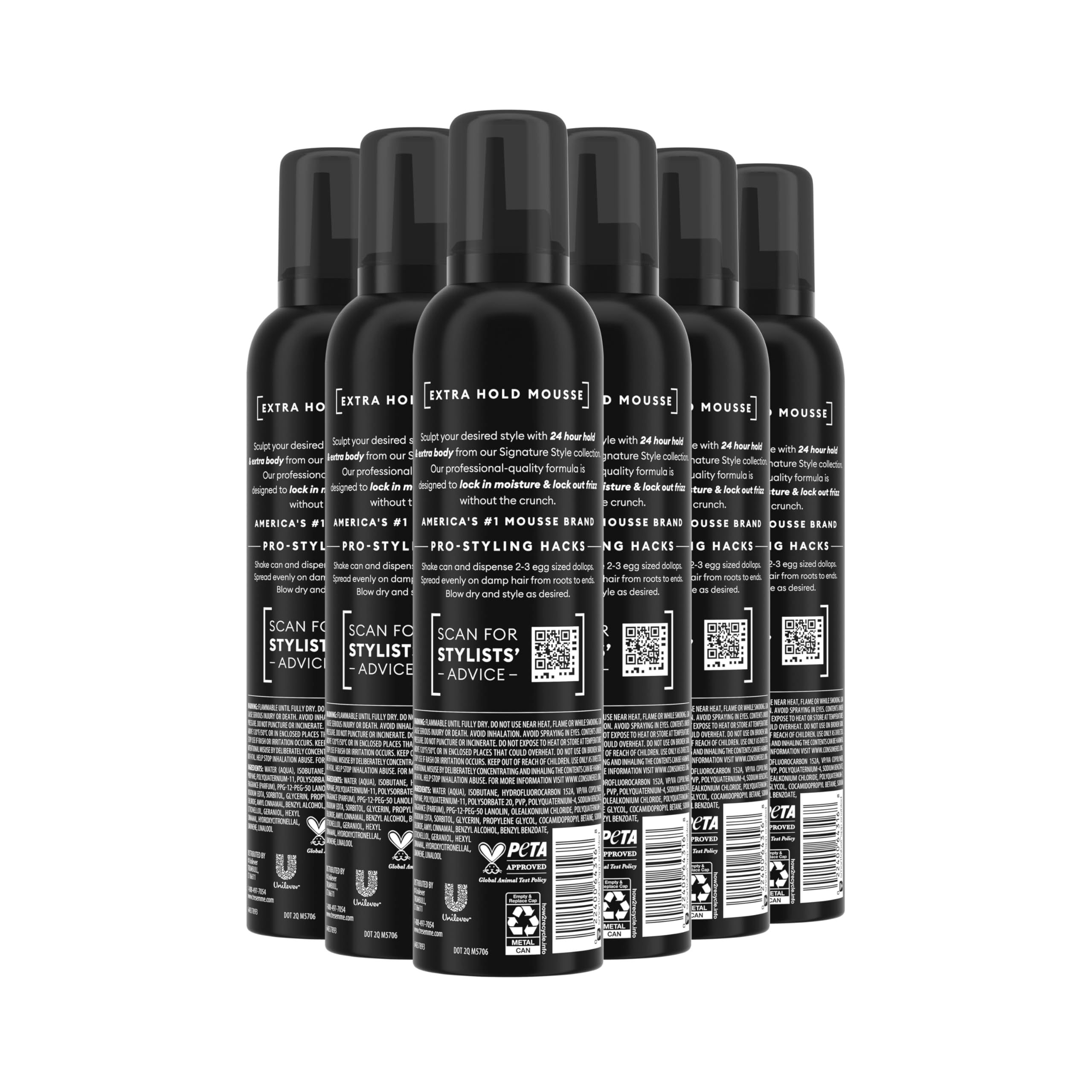 TRESemmÃ© Pro Lock Tech volumizing mousse six pack packaging details for firm hair styling hold