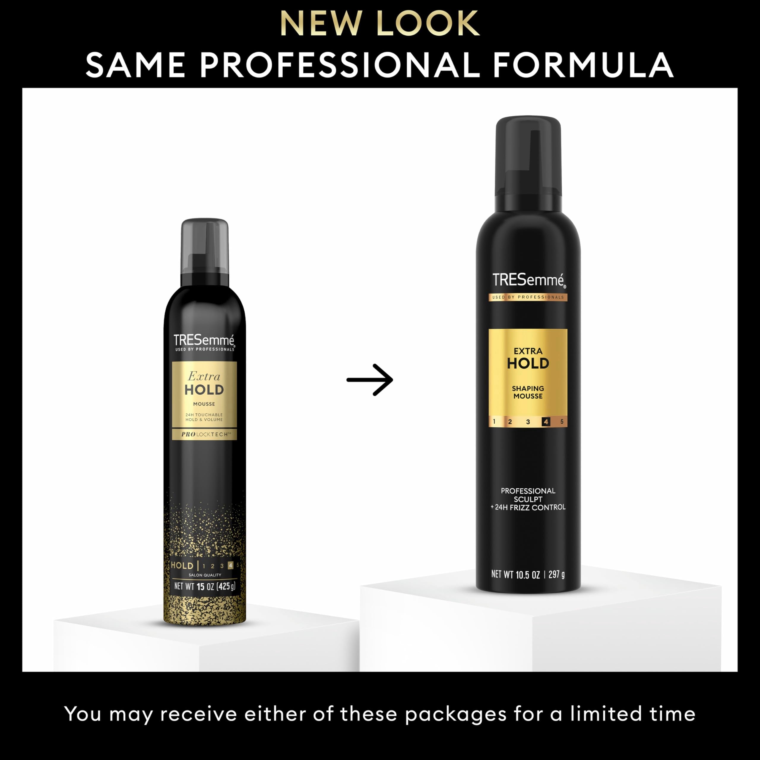 Back label of TRESemmÃ© Extra Hold styling mousse displaying complete ingredient list and usage directions