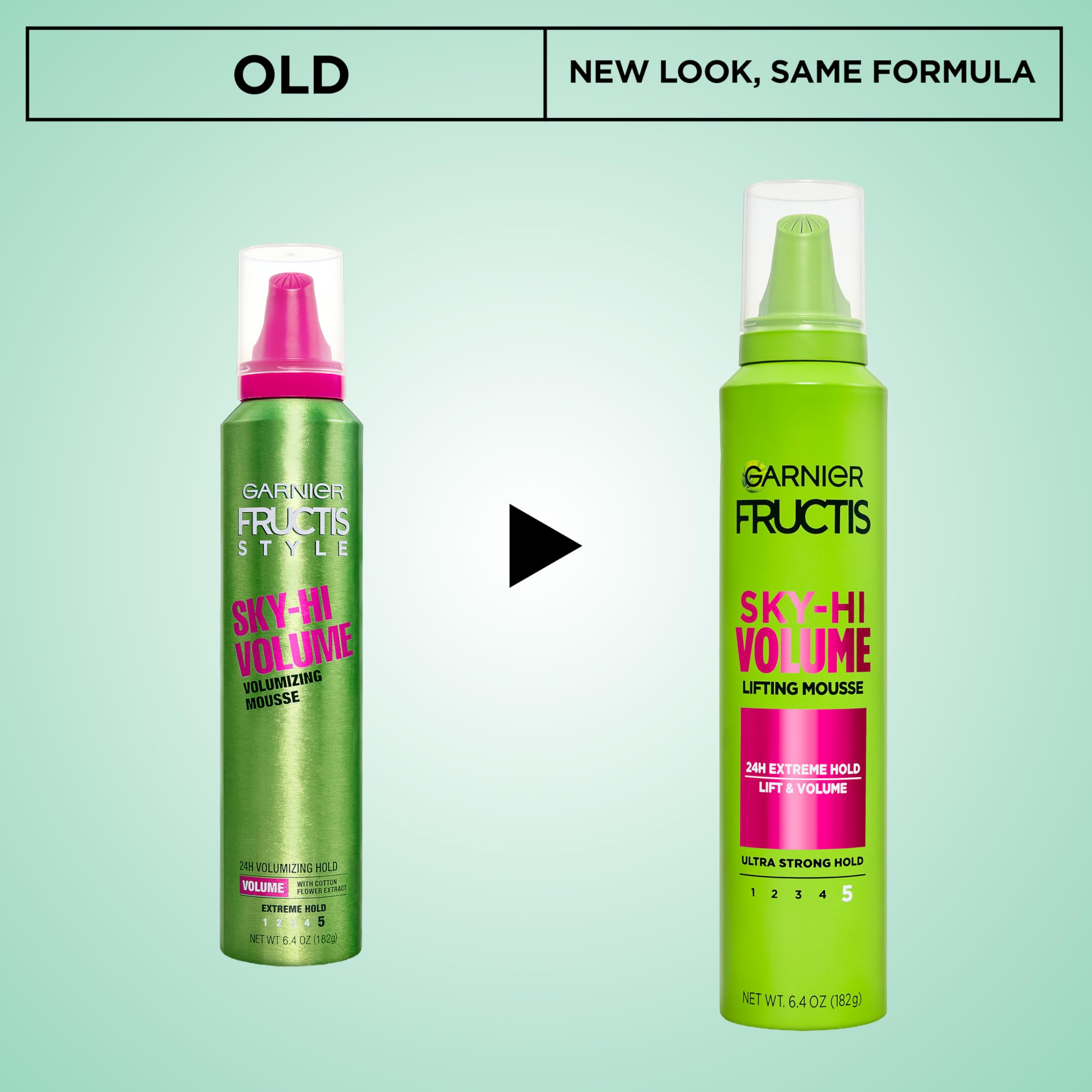 Garnier Fructis extreme hold volumizing hair mousse container displaying product details