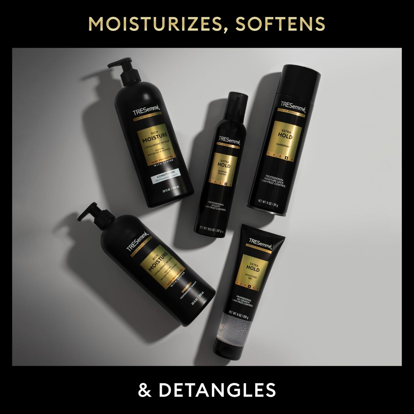 TRESemmÃ© professional quality styling mousse pack showcasing the cruelty free PETA certification logo