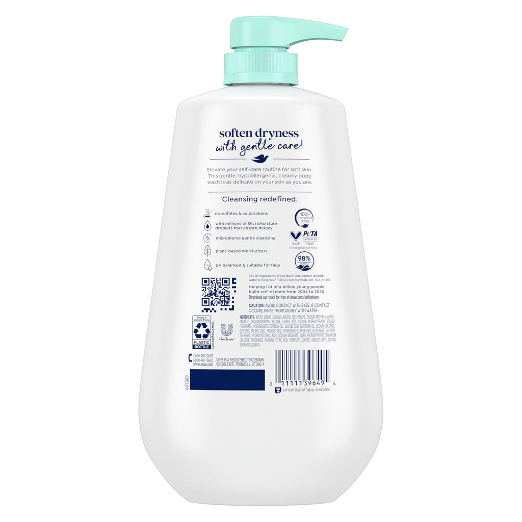Dove body wash pump bottle back label details