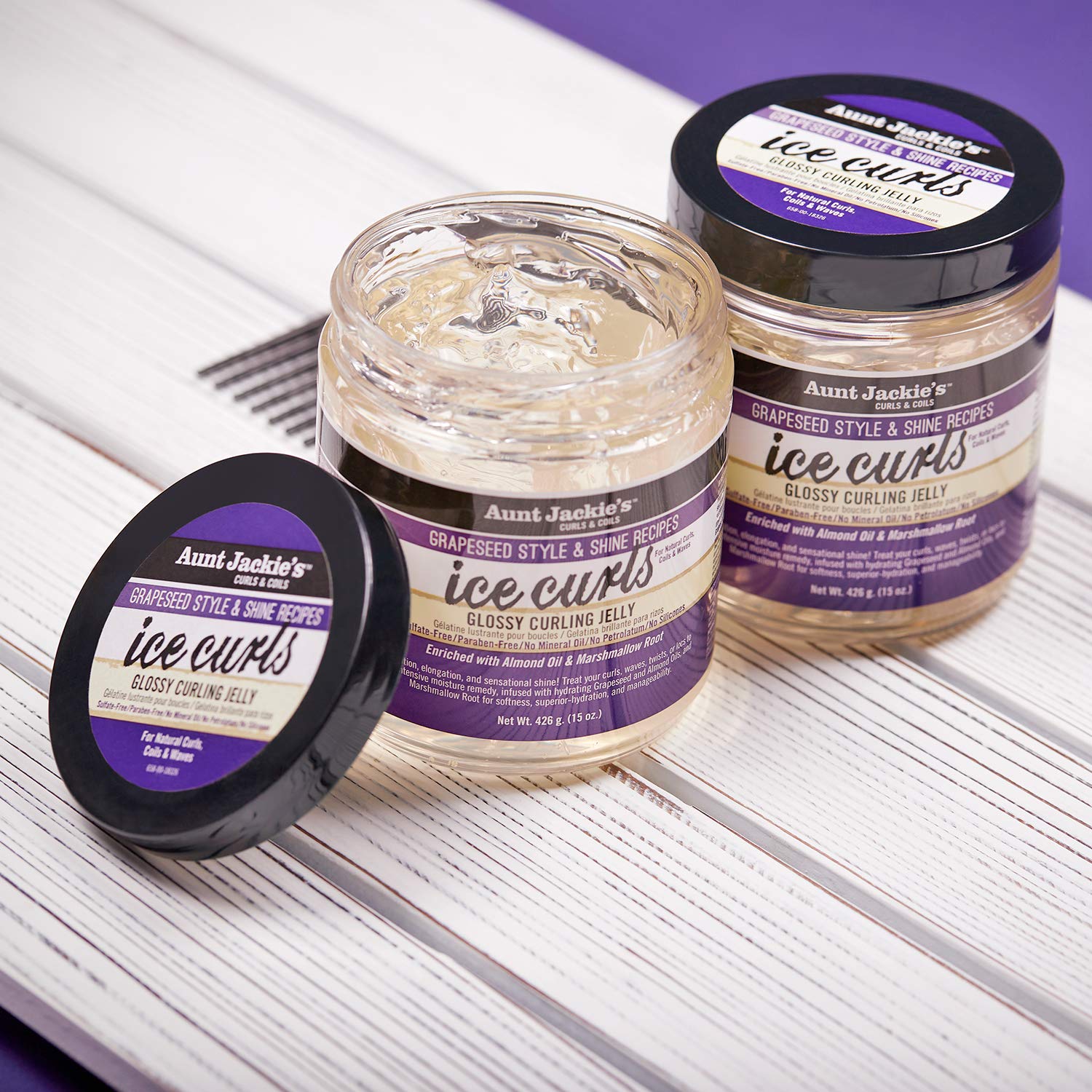 Aunt Jackie's Grapeseed Ice Curls product label with clear ingredient list