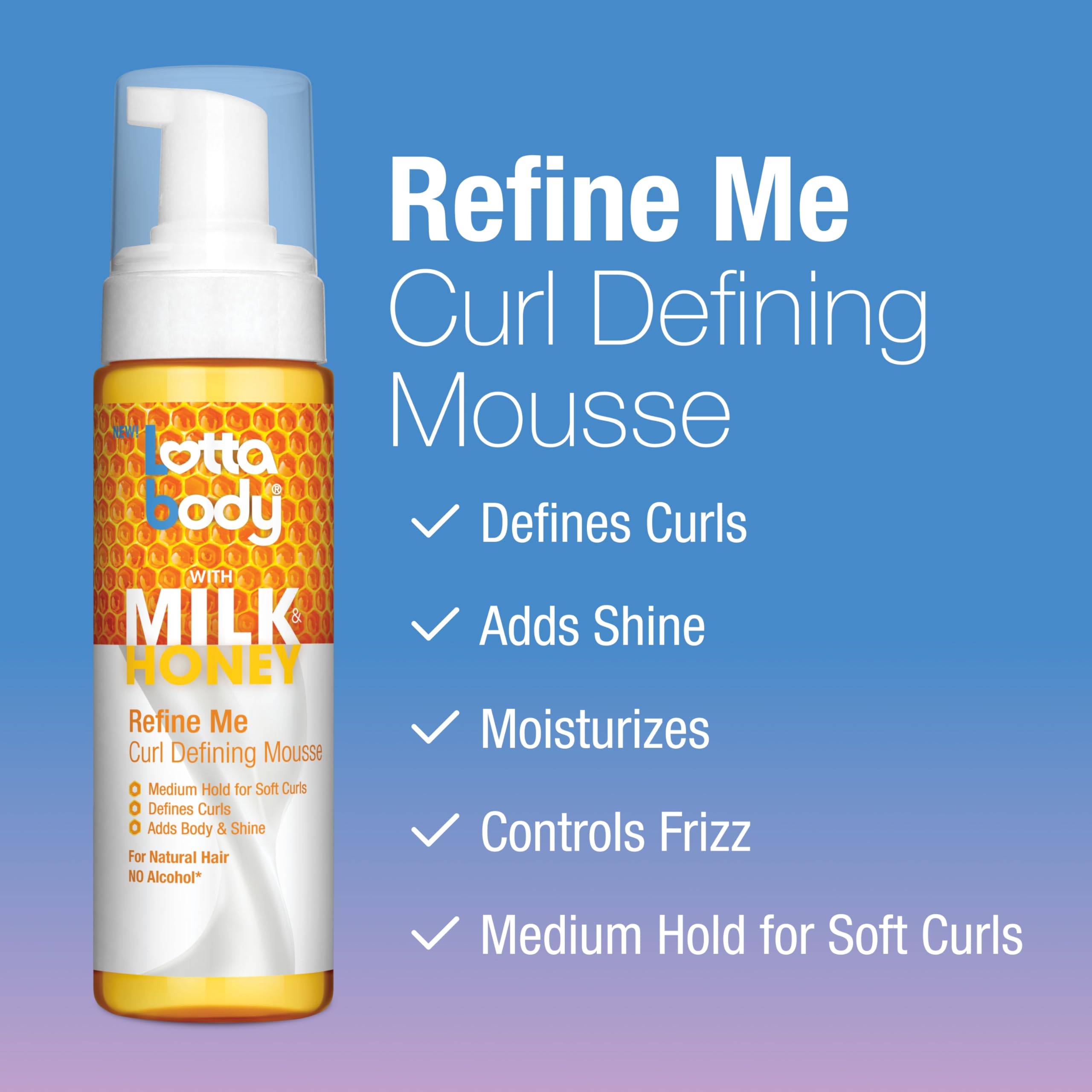 Lottabody curl defining mousse for natural textured hair styling.