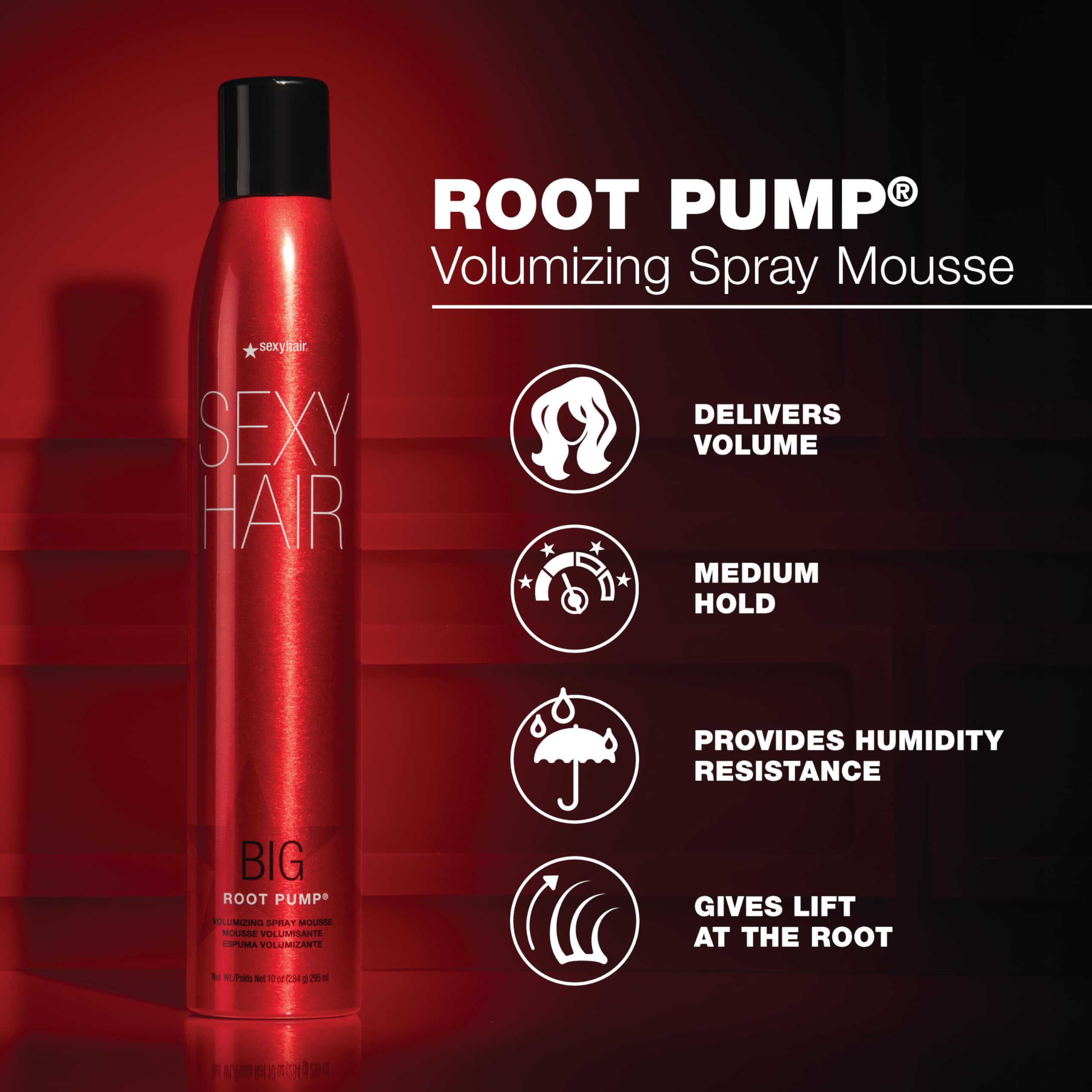 SexyHair salon professional root lifting spray mousse for 72 hour humidity resistance