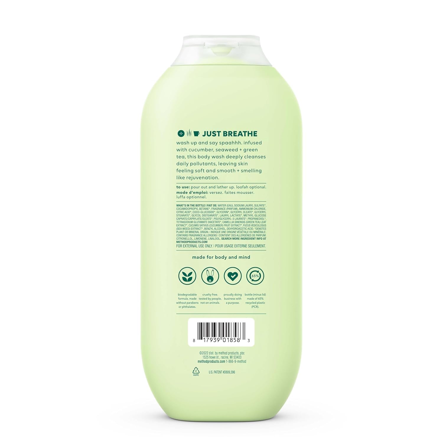 Method Daily Zen Body Wash cucumber and green tea scent label