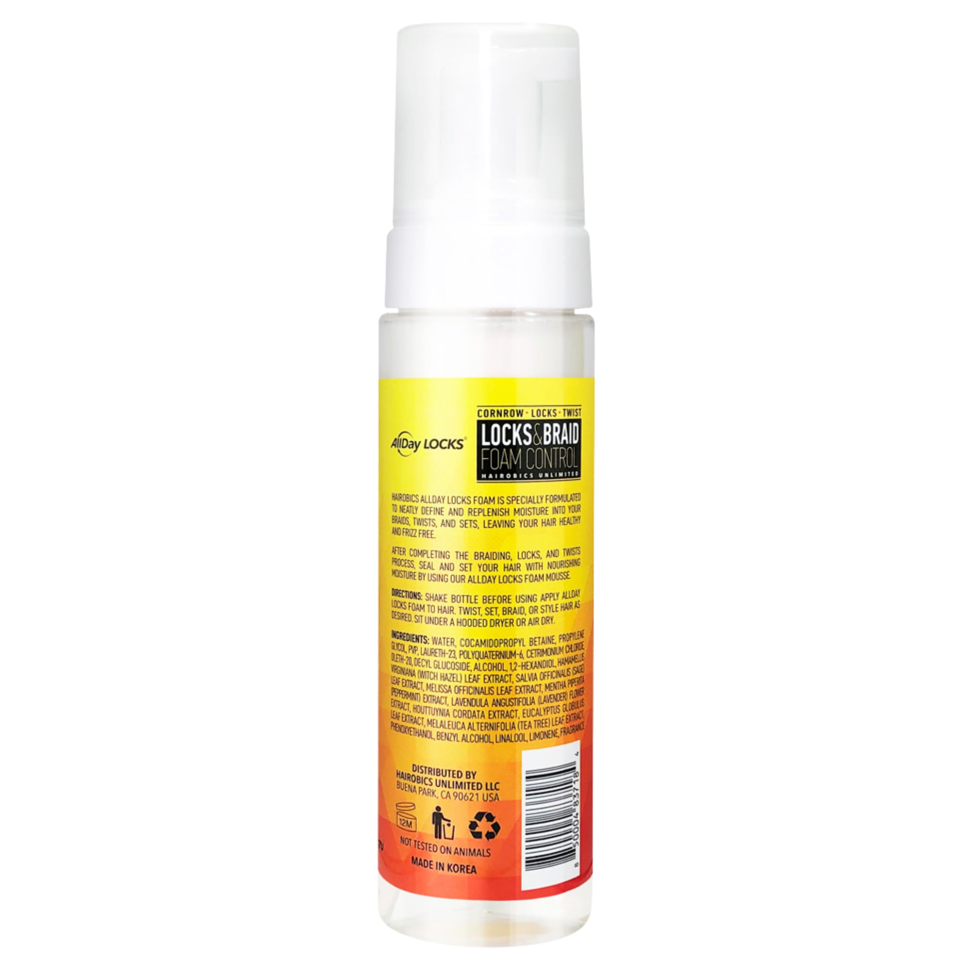 AllDay Locks braiding mousse formula back label view showing directions for protective hairstyles