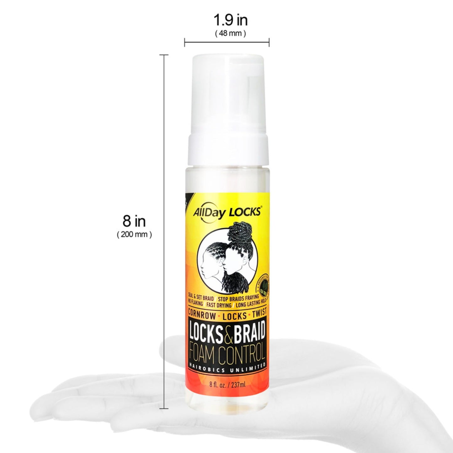 Lightweight hair styling foam pump mechanism on an eight fluid ounce container
