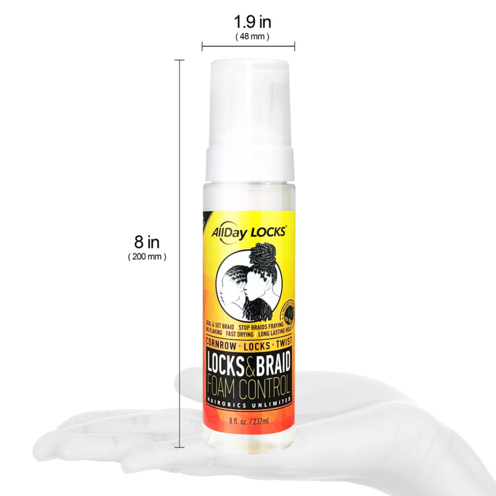 Lightweight hair styling foam pump mechanism on an eight fluid ounce container