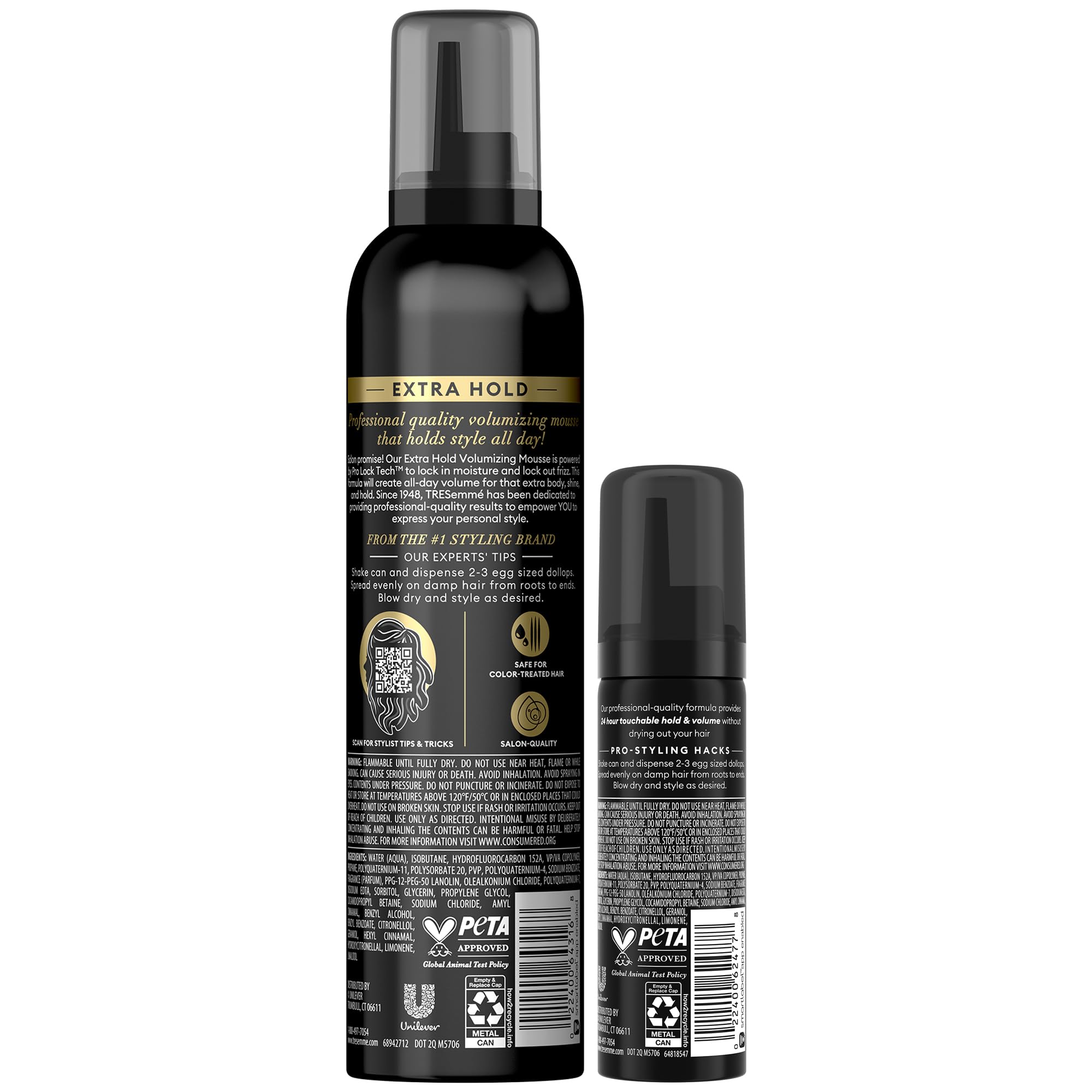 Tresemme Extra Hold Mousse 10.5 Ounce bottles and travel size pack