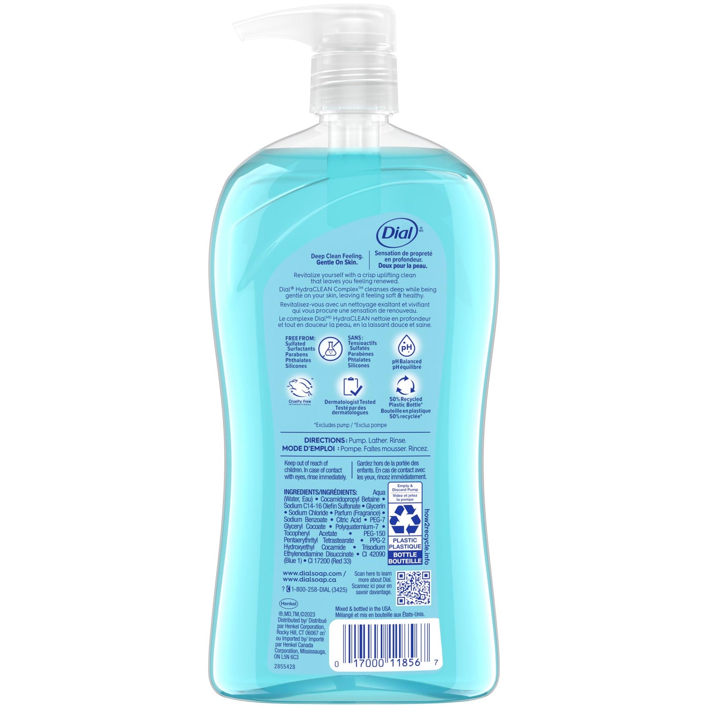 Dial Spring Water body wash bottle with convenient pump dispenser