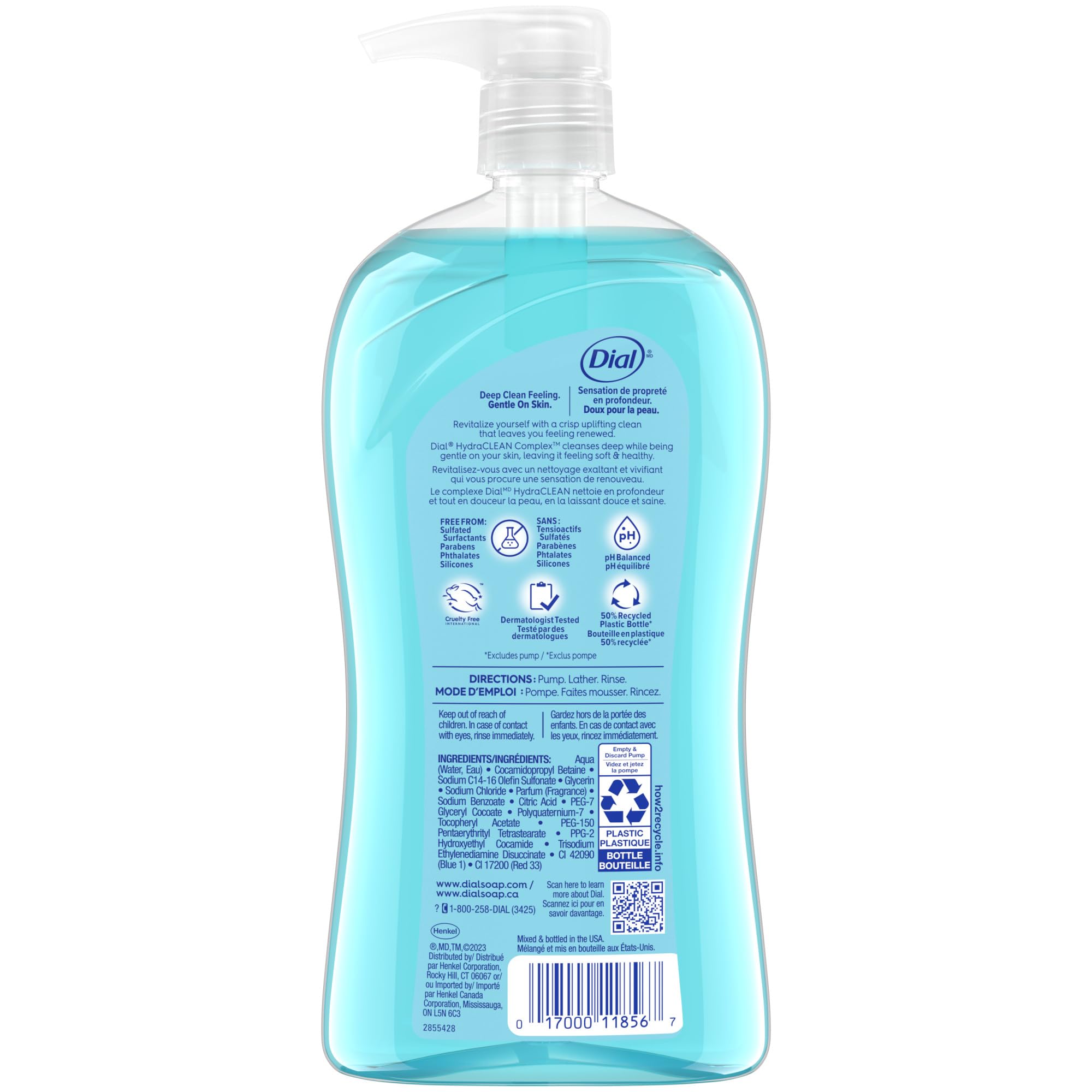 Dial Spring Water body wash bottle with convenient pump dispenser