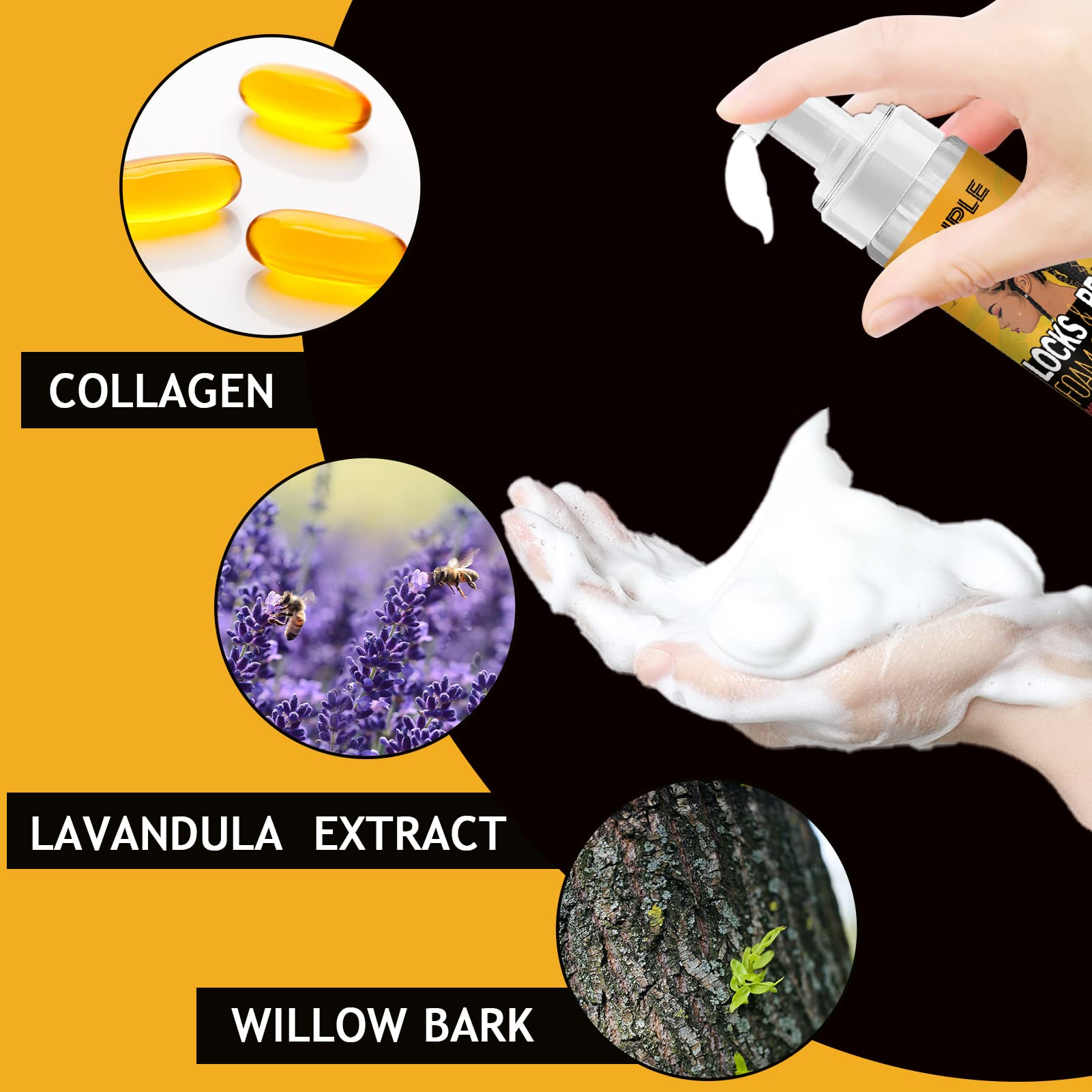 Back label of Goiple styling foam showing directions and ingredients