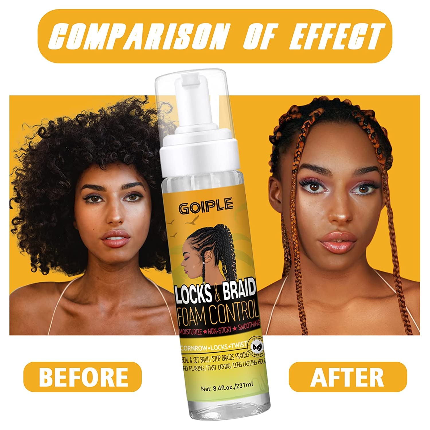 Anti frizz hair foam applied on neat box braids