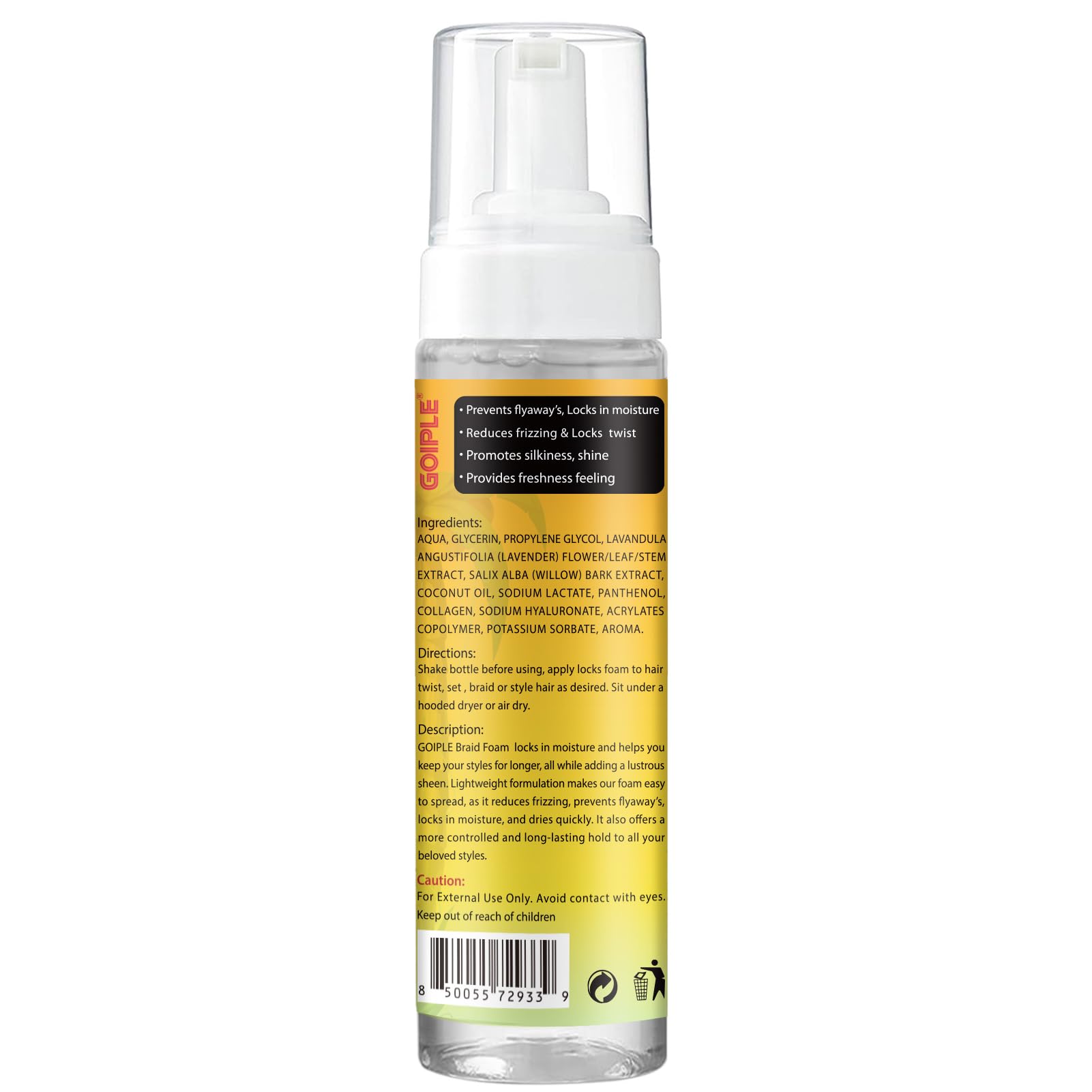 Goiple locks and braid foam control pump dispenser bottle