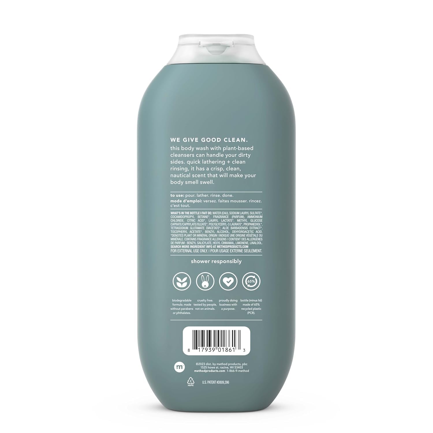 Method Men body wash plant-based formula label