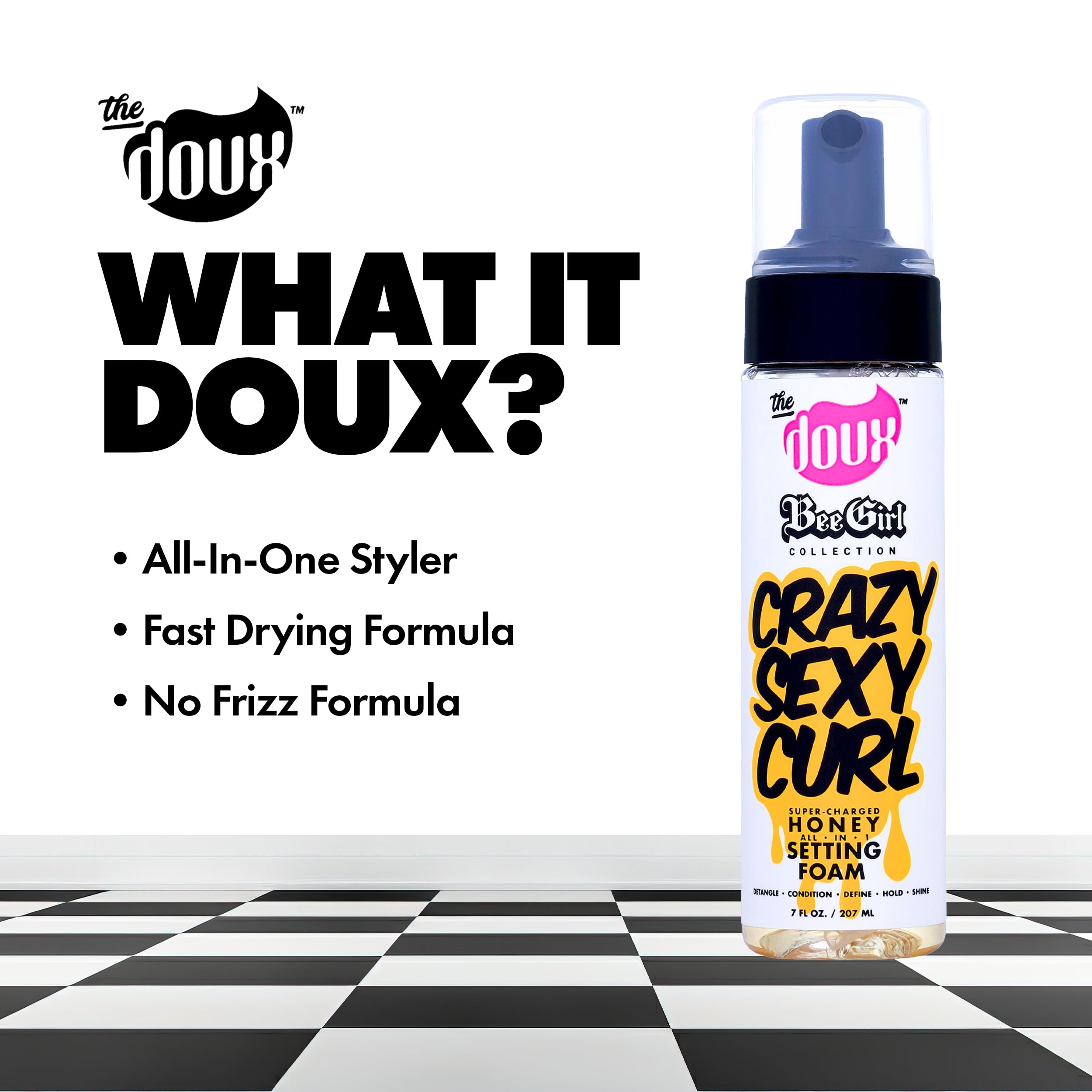 The Doux curl cream and styling mousse pump mechanism close up