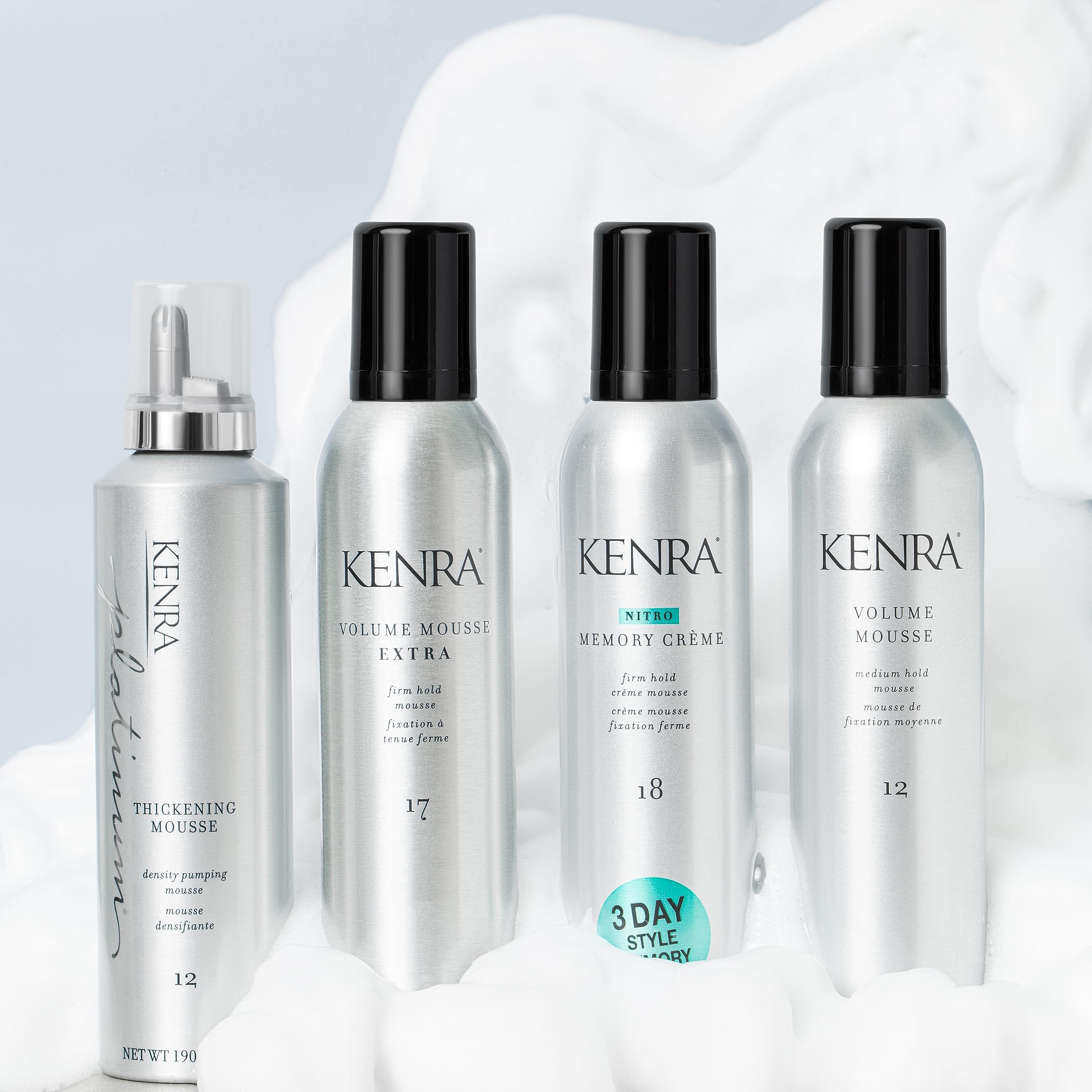 Close up of the nozzle dispensing volumizing foam for hair shaft density plumping