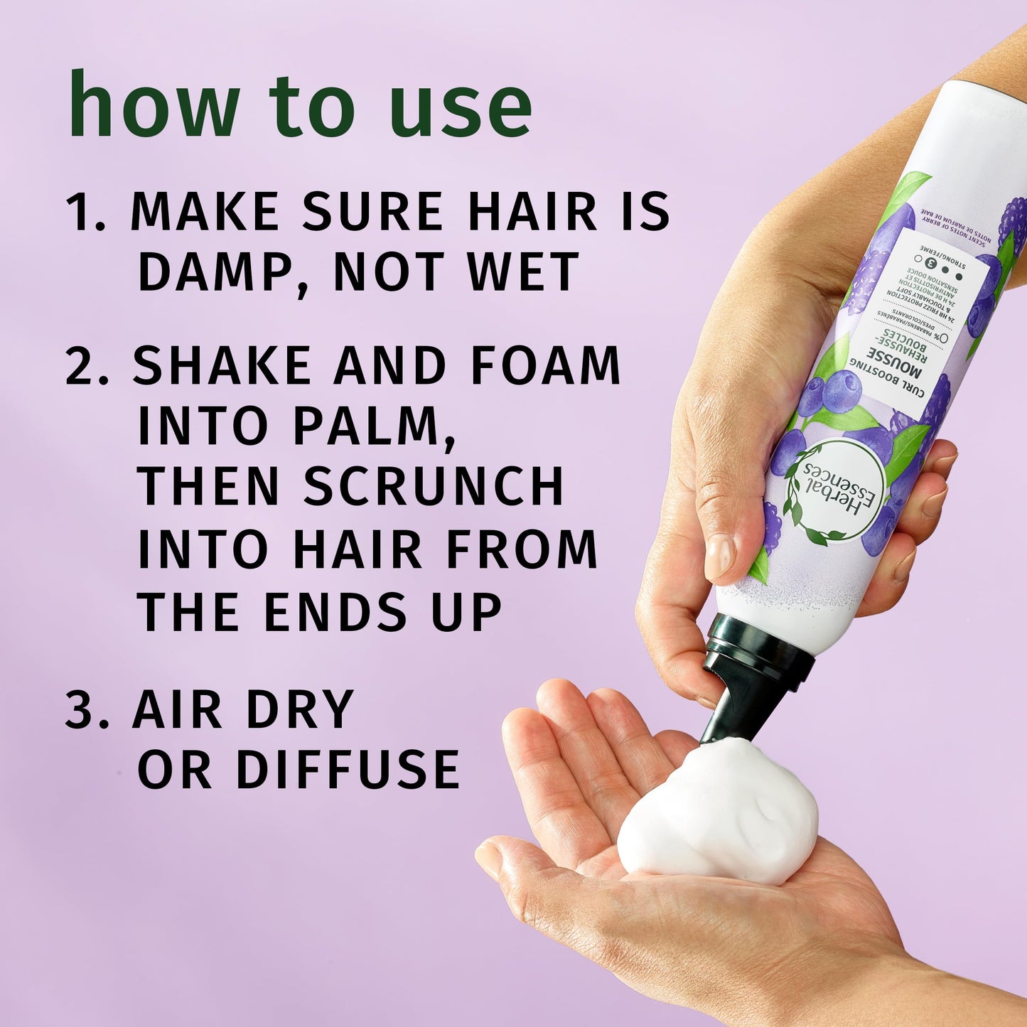 Six point eight fluid ounce bottles of imported hair mousse for frizz control