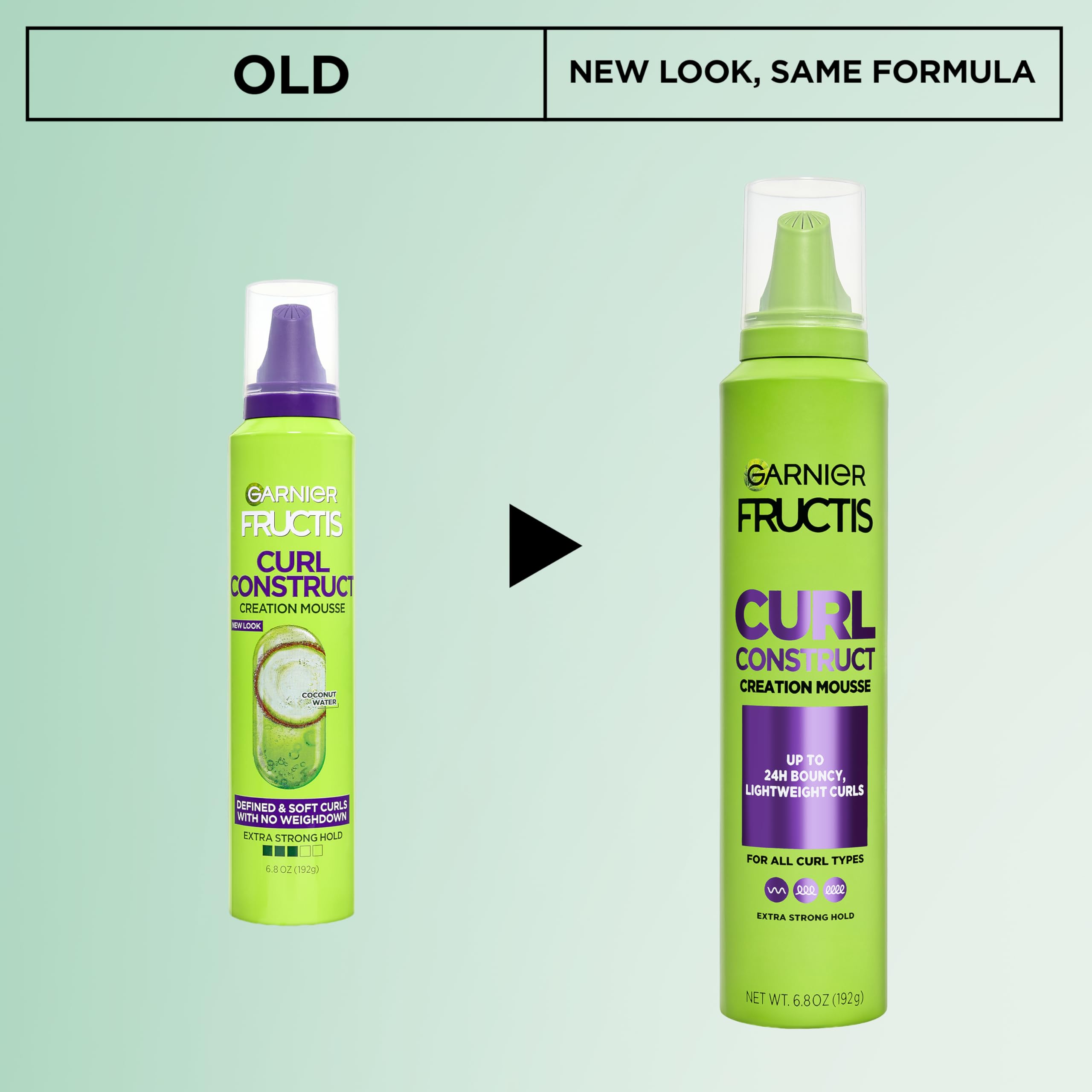 Angled shot of the 6.8 Ounce Garnier Fructis curl activator mousse container showing the brand logo and product benefits.