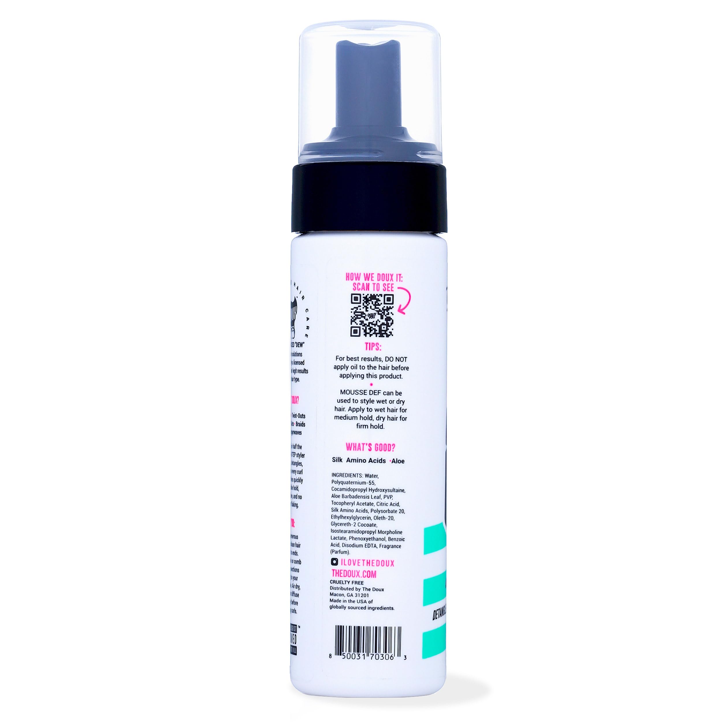 The Doux styling foam packaging for textured hair