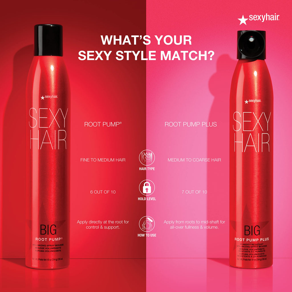 SexyHair Big Root Pump Plus texturized hold spray on product display background