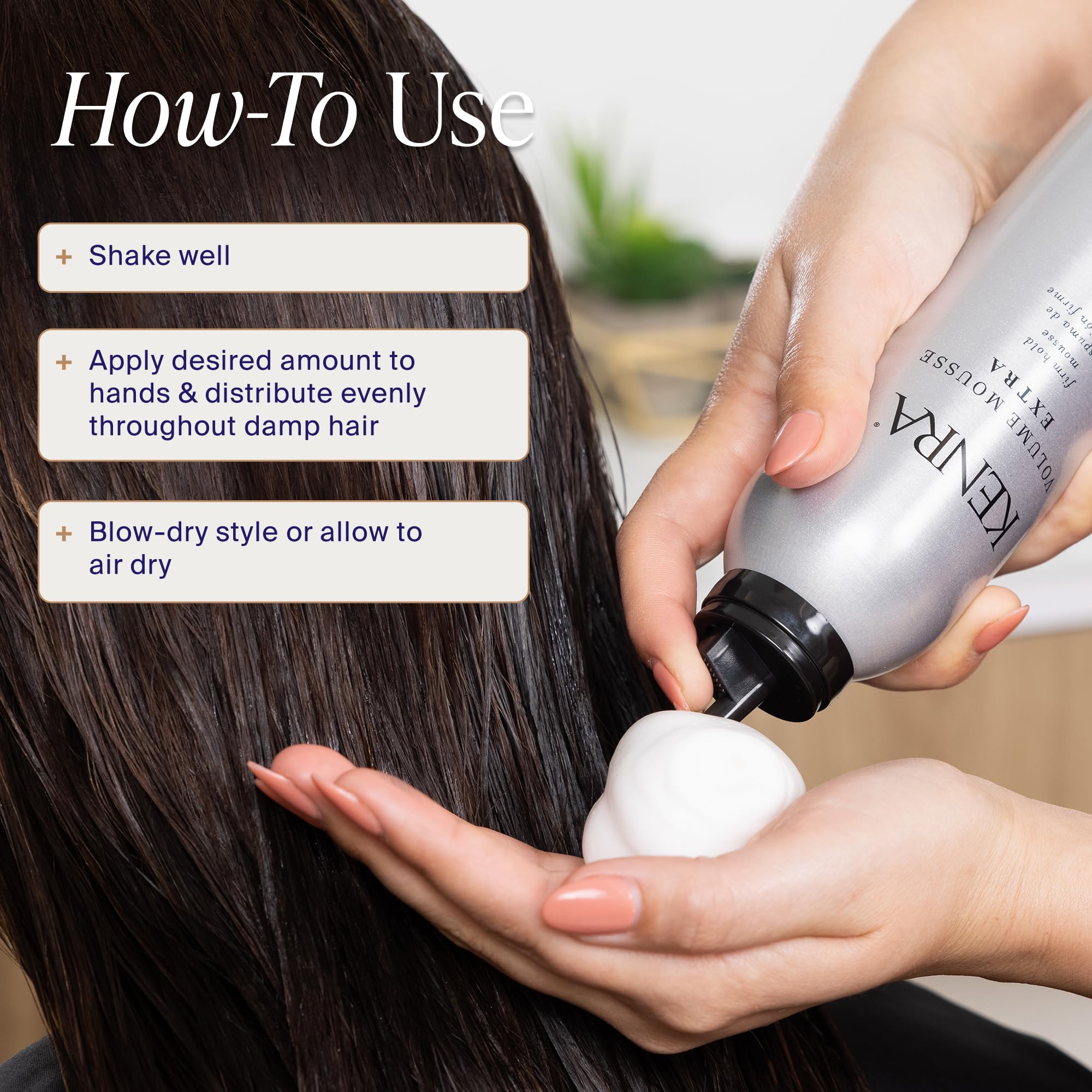 Authentic salon hair foam product package for thermal protection and frizz control