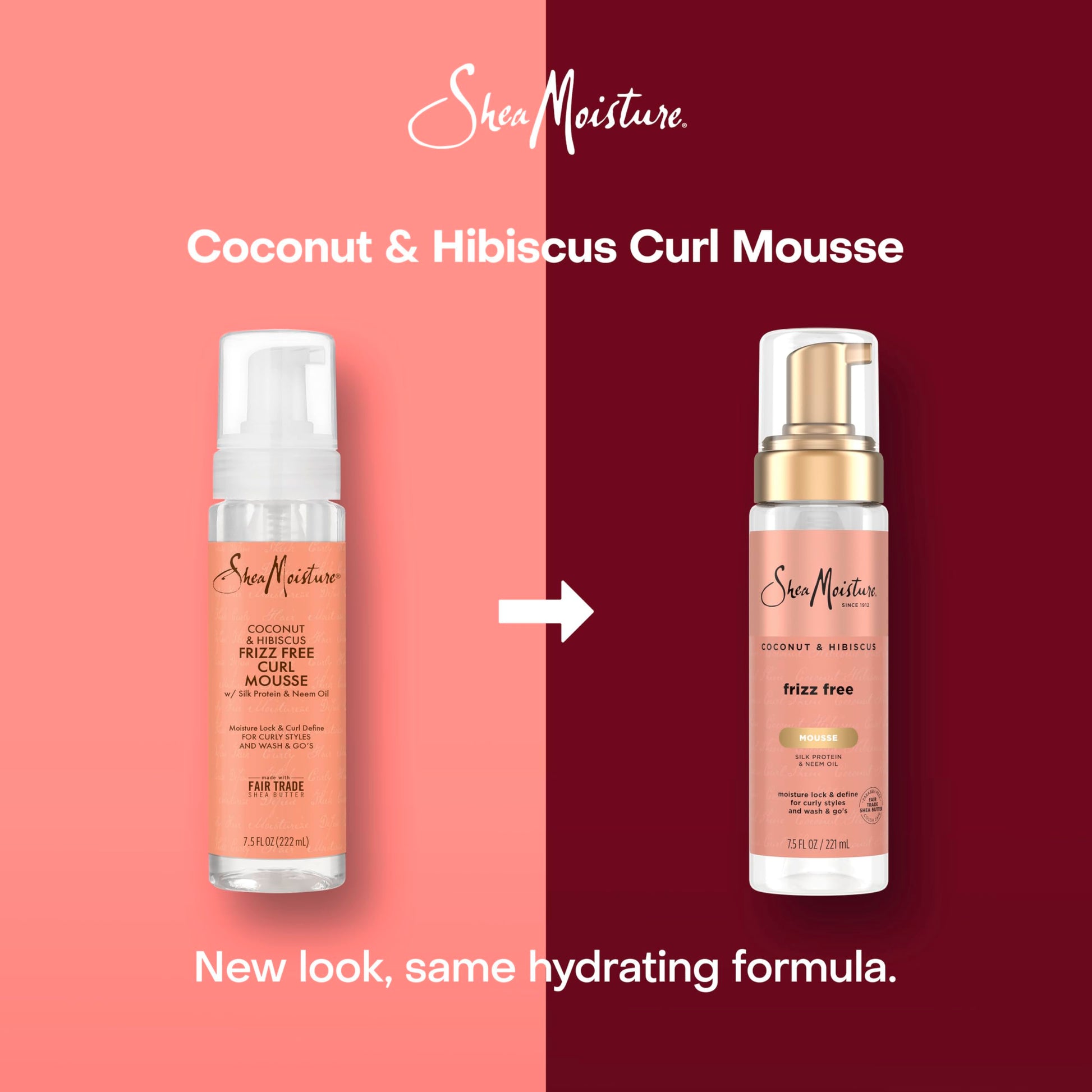 Imported SheaMoisture 7.5 fluid ounce hair mousse bottle for curly hair