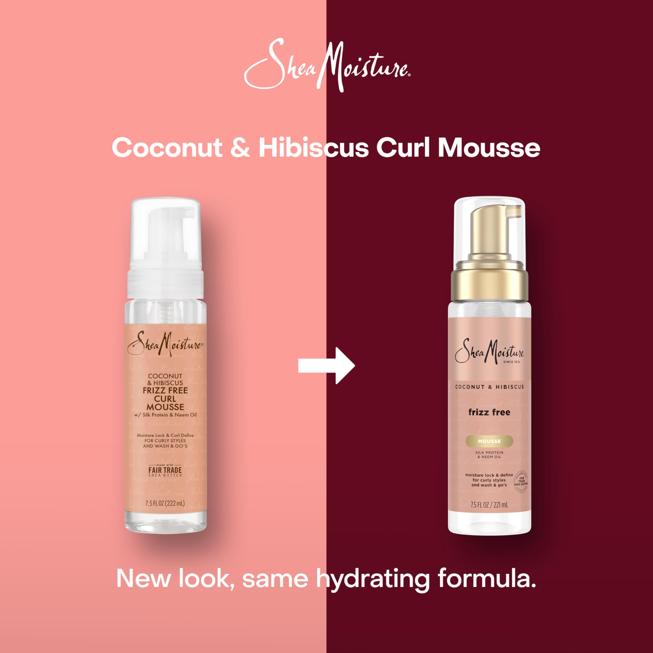 Imported SheaMoisture 7.5 fluid ounce hair mousse bottle for curly hair