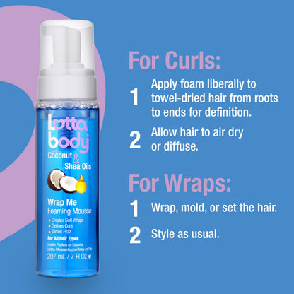 Lottabody imported curly hair foam showing ingredients and brand details