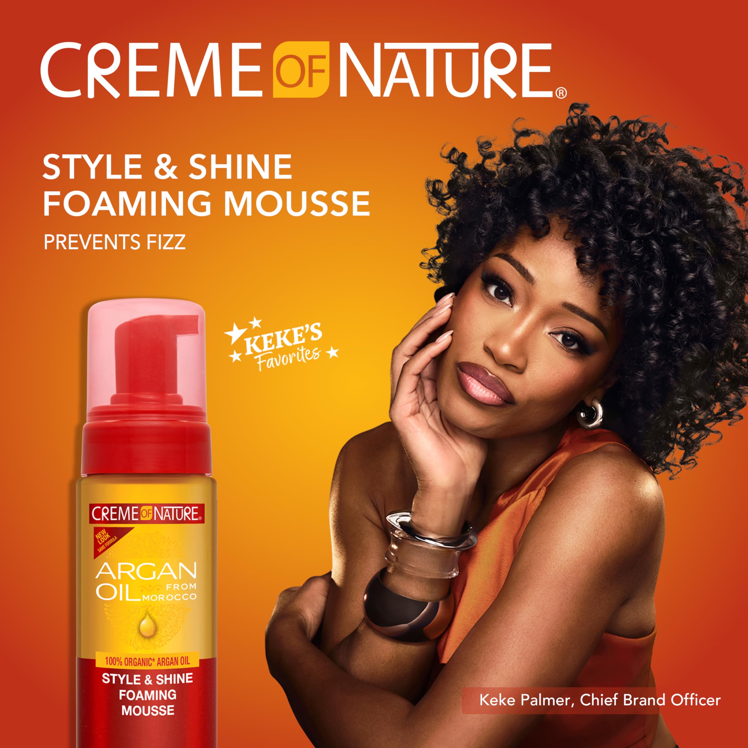 7 fluid ounce bottle of Creme of Nature foaming hair mousse with Moroccan argan oil.