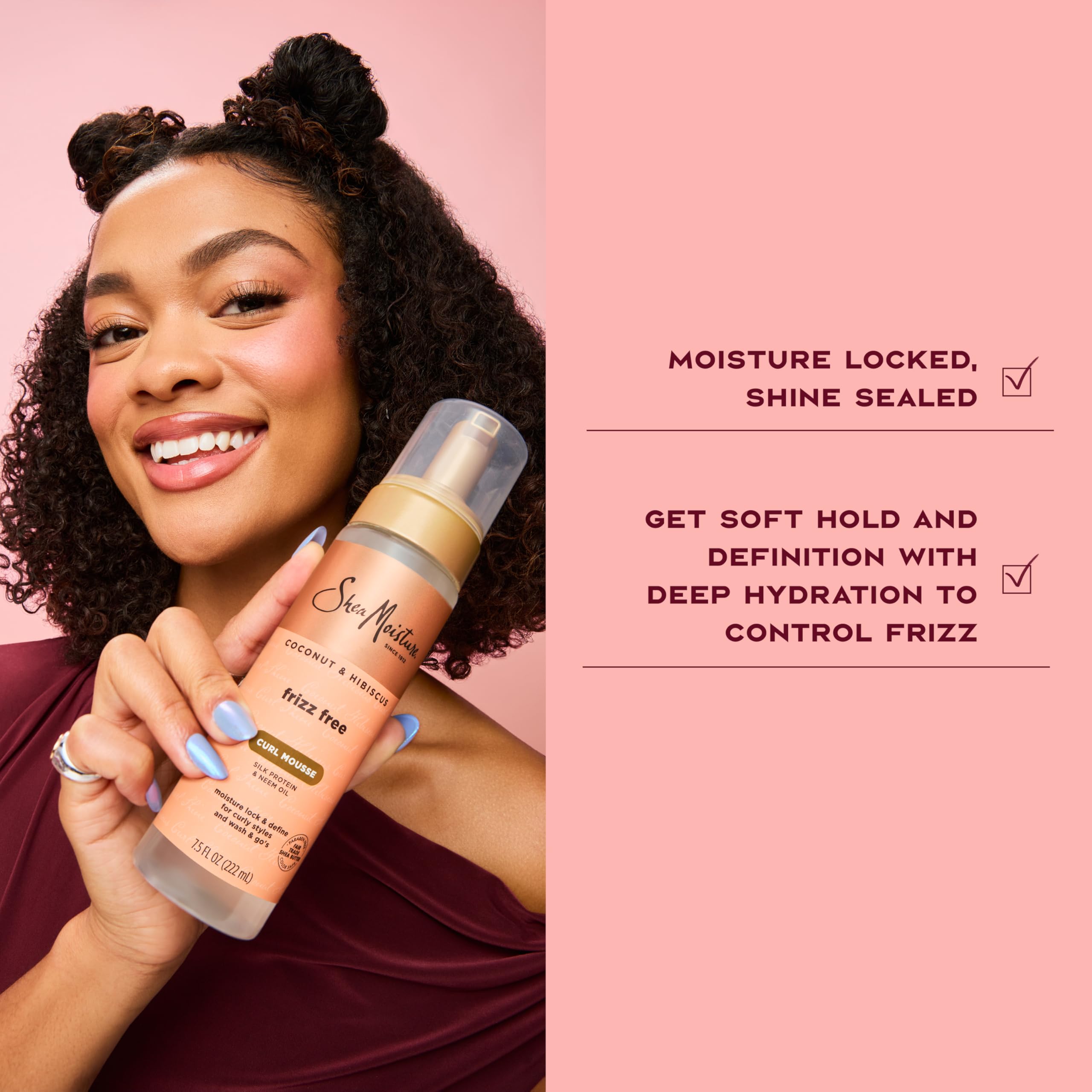 Authentic Shea Moisture curly hair mousse showing product details and ingredients