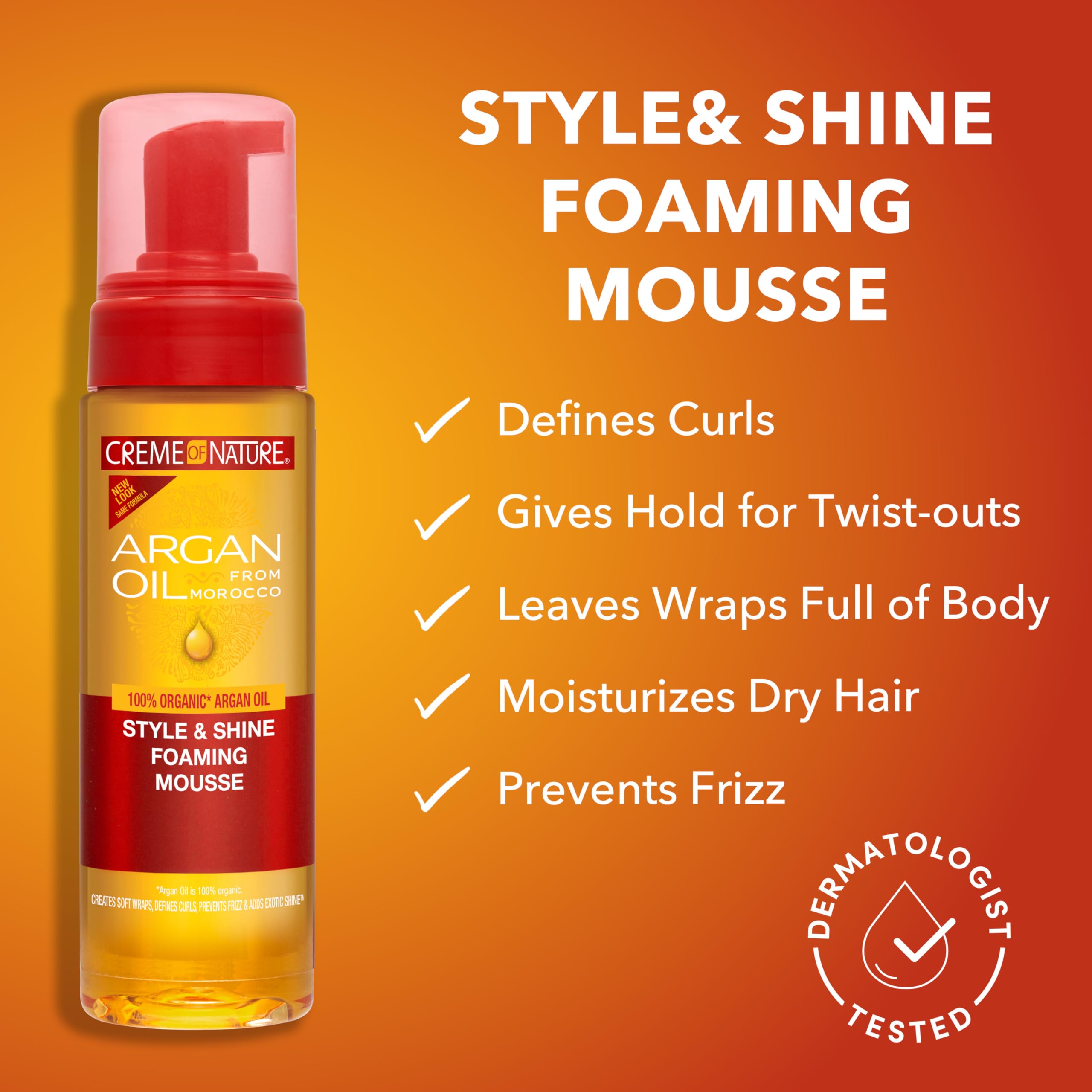 Authentic USA imported Creme of Nature argan oil mousse for soft hold and wrap sets.