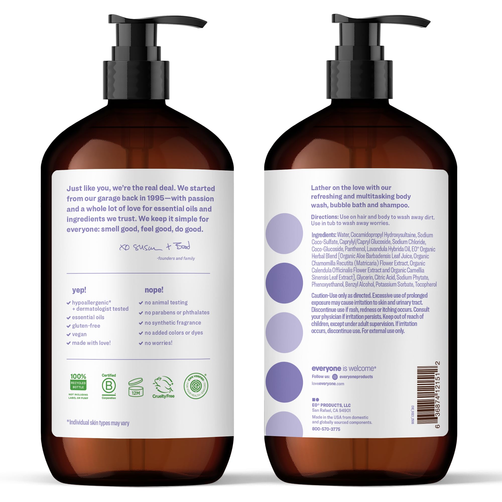 Two pack 32 fluid ounce bottles of Everyone 3-in-1 soap