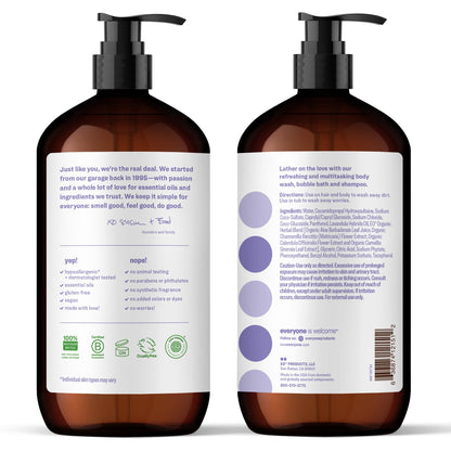 Two pack 32 fluid ounce bottles of Everyone 3-in-1 soap