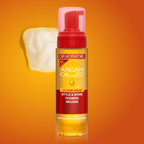 Creme of Nature argan oil styling mousse back label with ingredients and usage instructions.