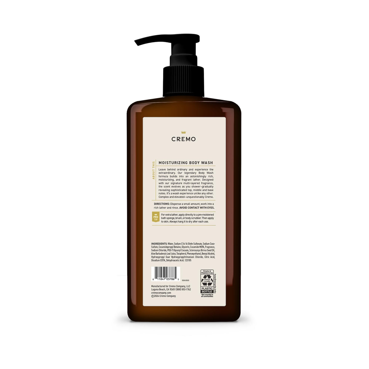 Cremo Italian Bergamot body wash packaging and cap