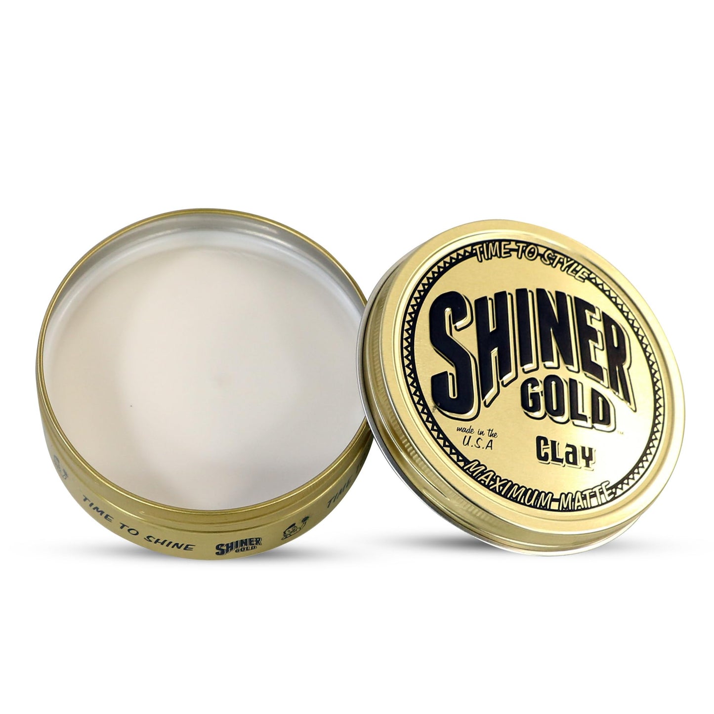 Shiner Gold matte finish styling pomade container lid showing authentic brand logo details