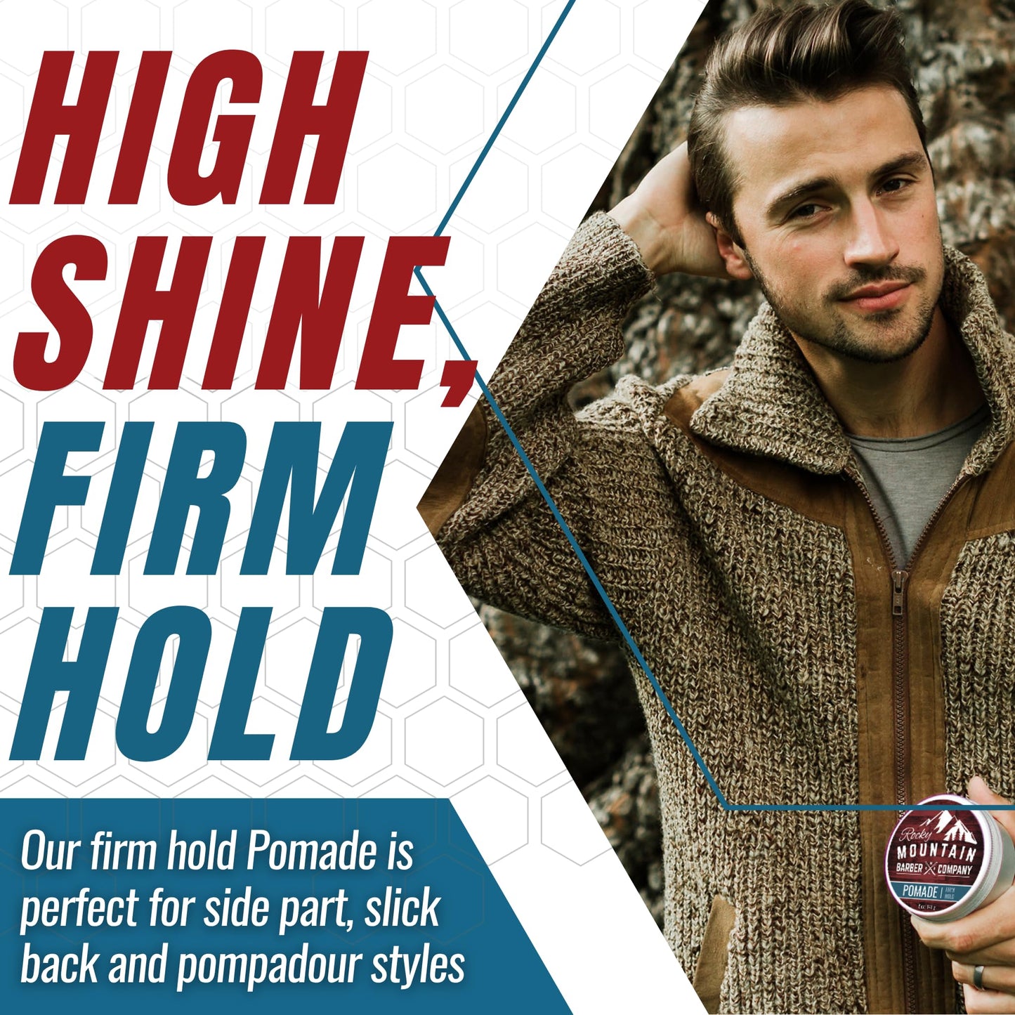Water based firm hold hair pomade container showing texture