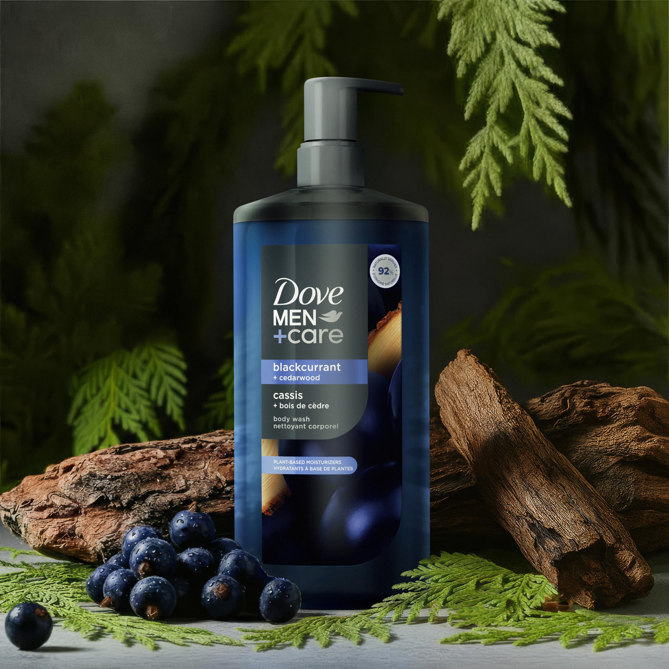 Back label of Dove Men Plus Care Blackcurrant and Cedarwood wash