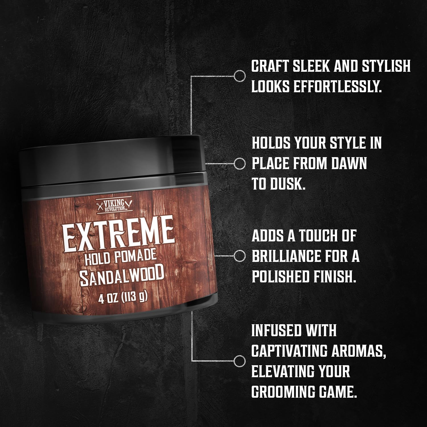Viking Revolution sandalwood hair pomade with nourishing castor oil