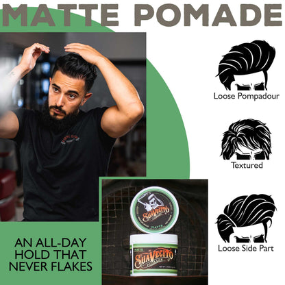 Side view of Suavecito medium hold hair pomade for men