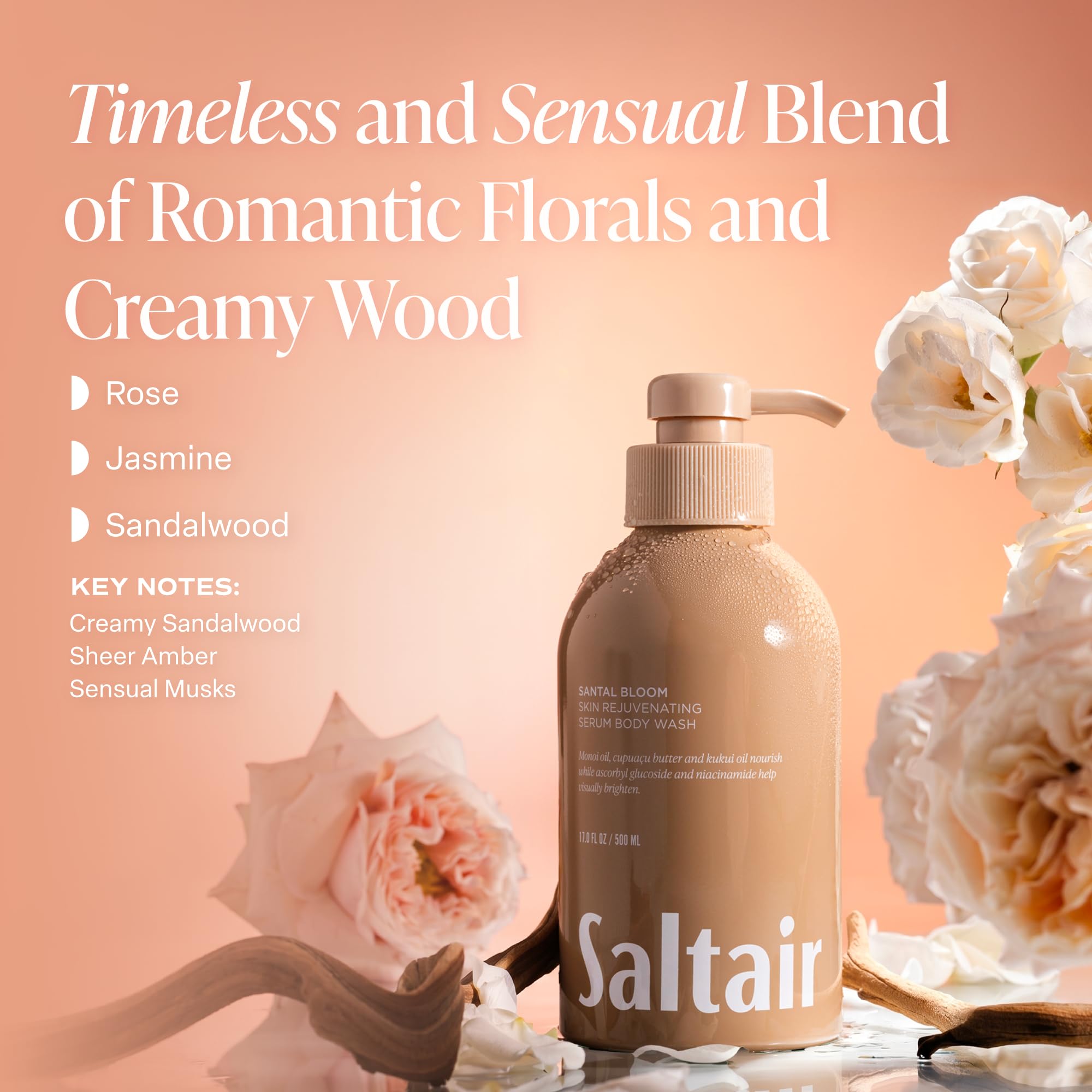 Saltair body wash packaging with monoi oil and cupuacu butter label