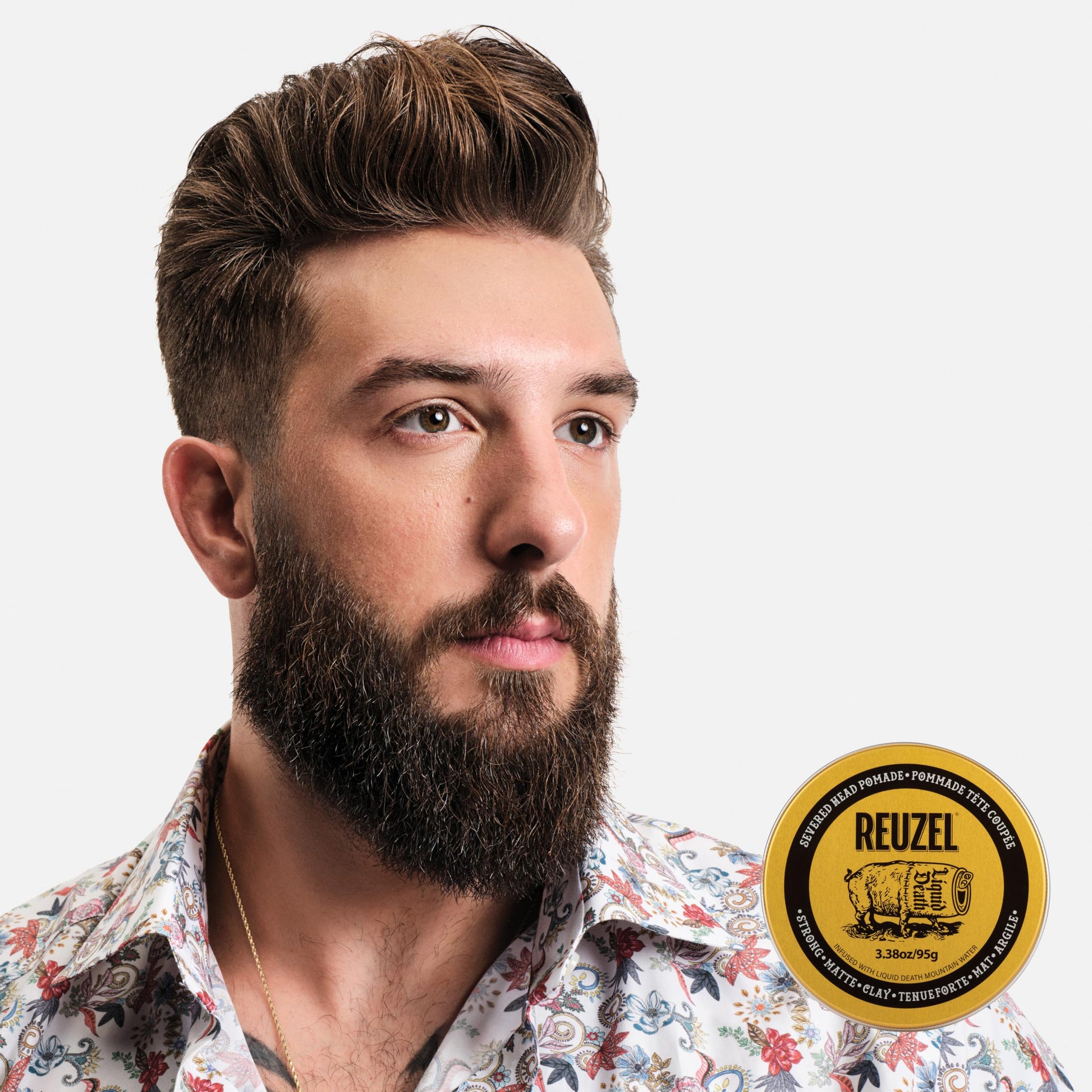 Strong hold matte finish hair wax by Reuzel for textured hairstyles close up look